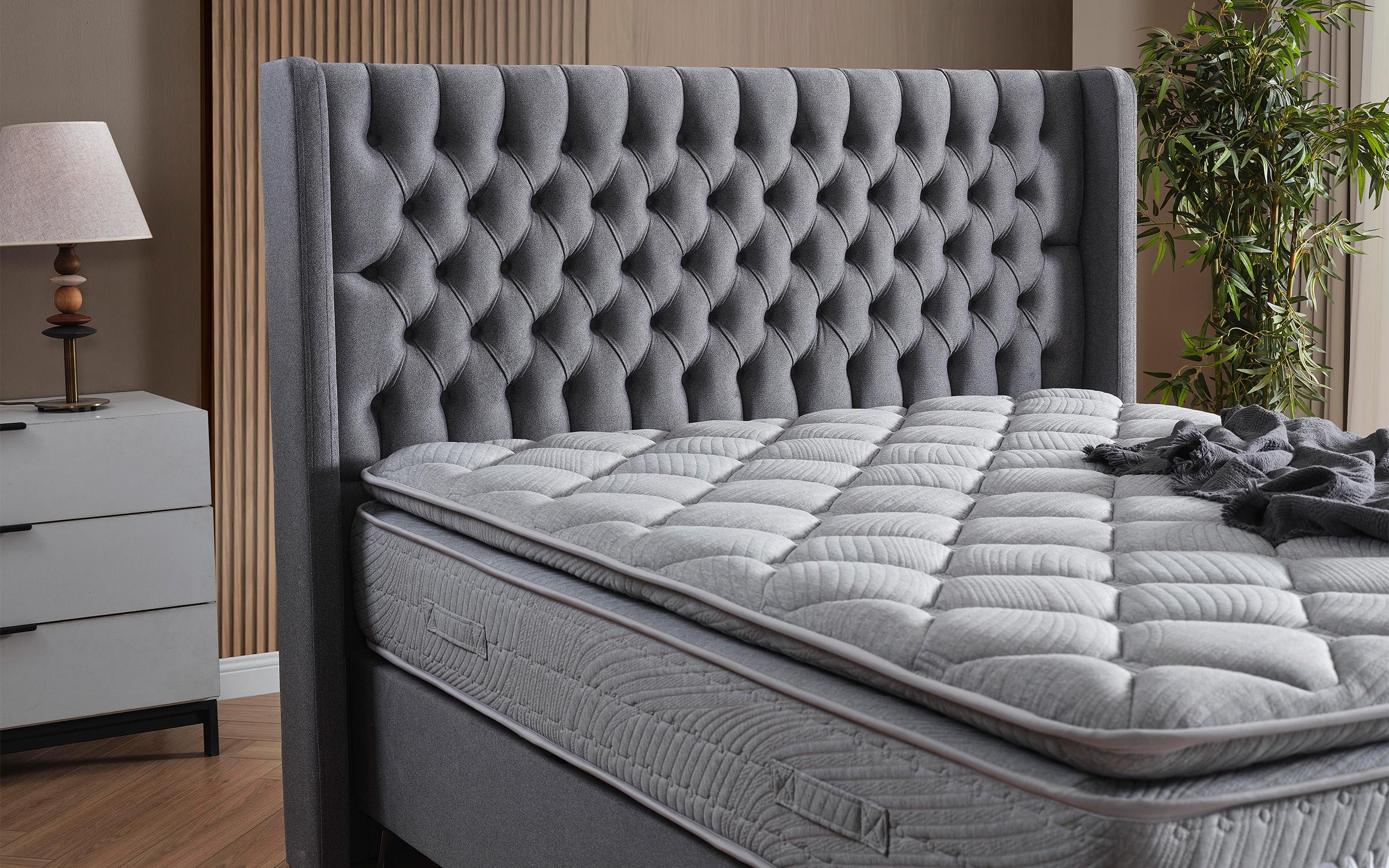 Pat dublu Boxspring 160/200 Velona + saltea, gri  6