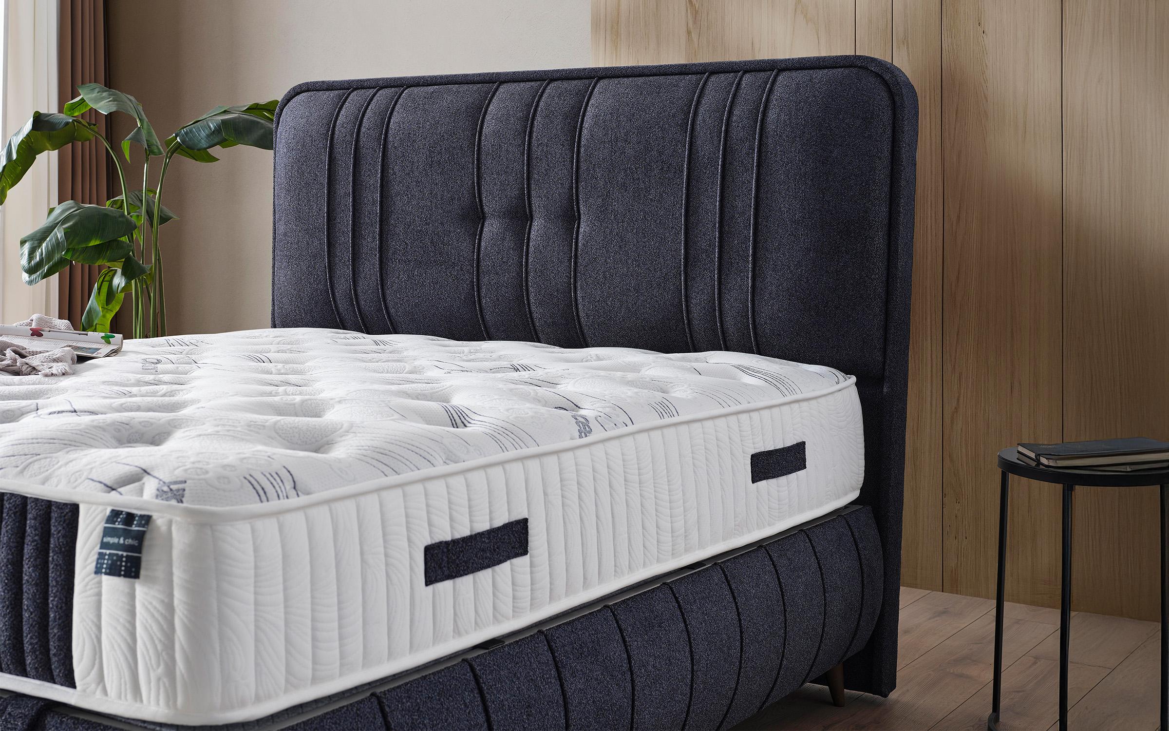 Pat dublu Boxspring 160/200 Amira + saltea, albastru inchis  3