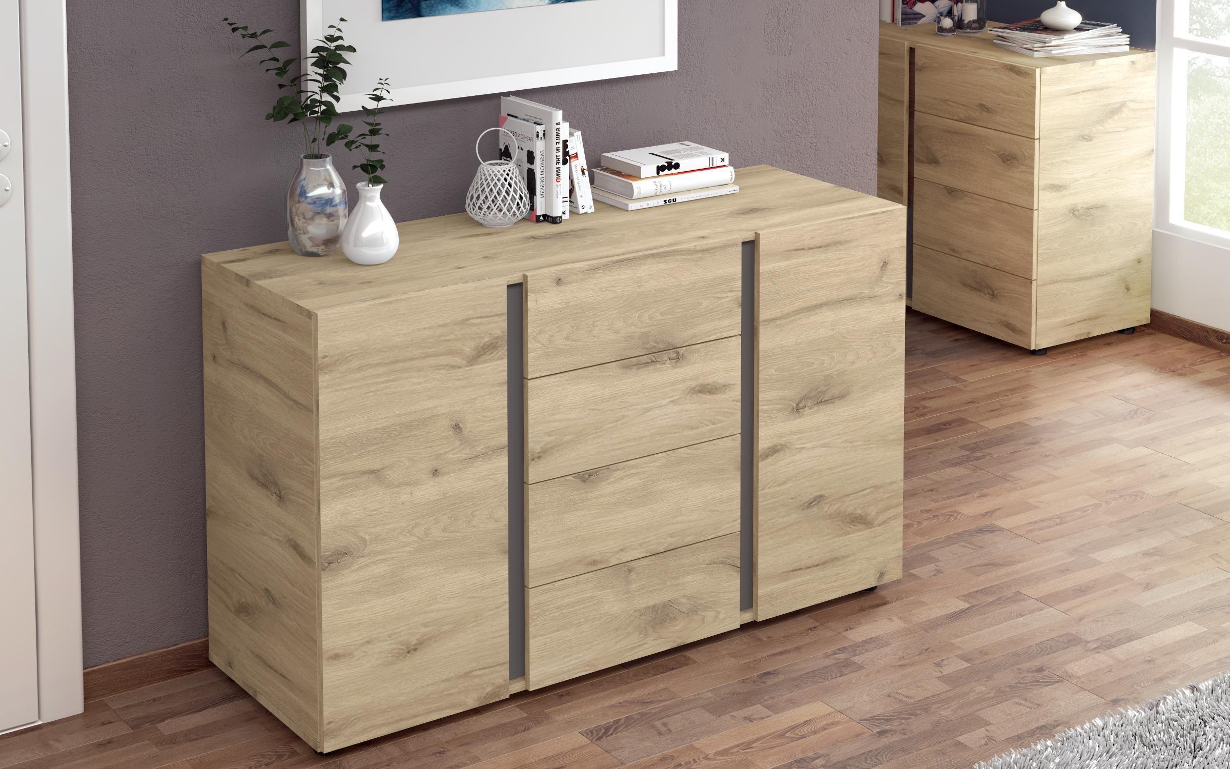 Comoda Omonia L, stejar scandinav deschis + antracit mat  3