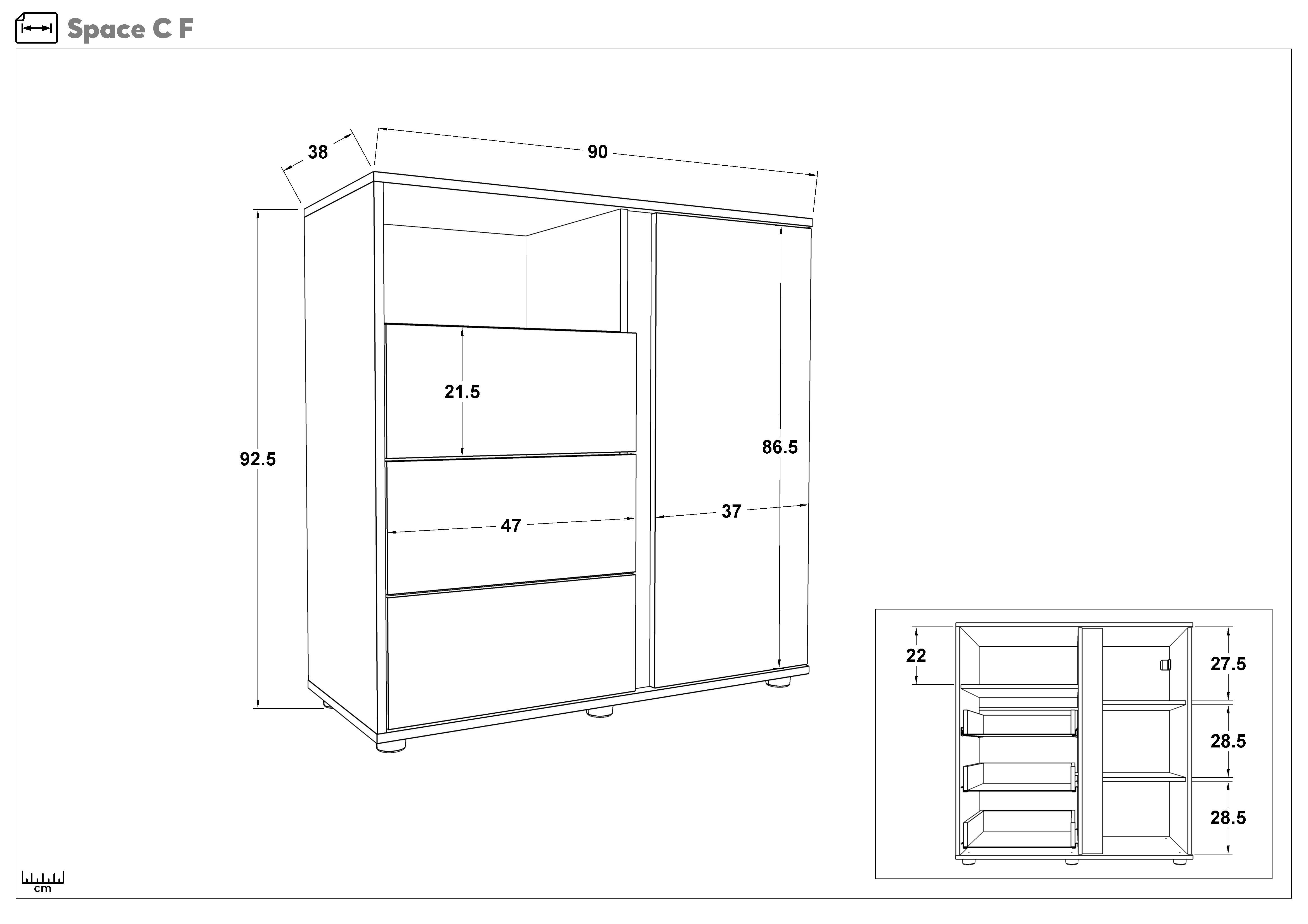 Comoda Space C, casmir + stejar Castello honey  2