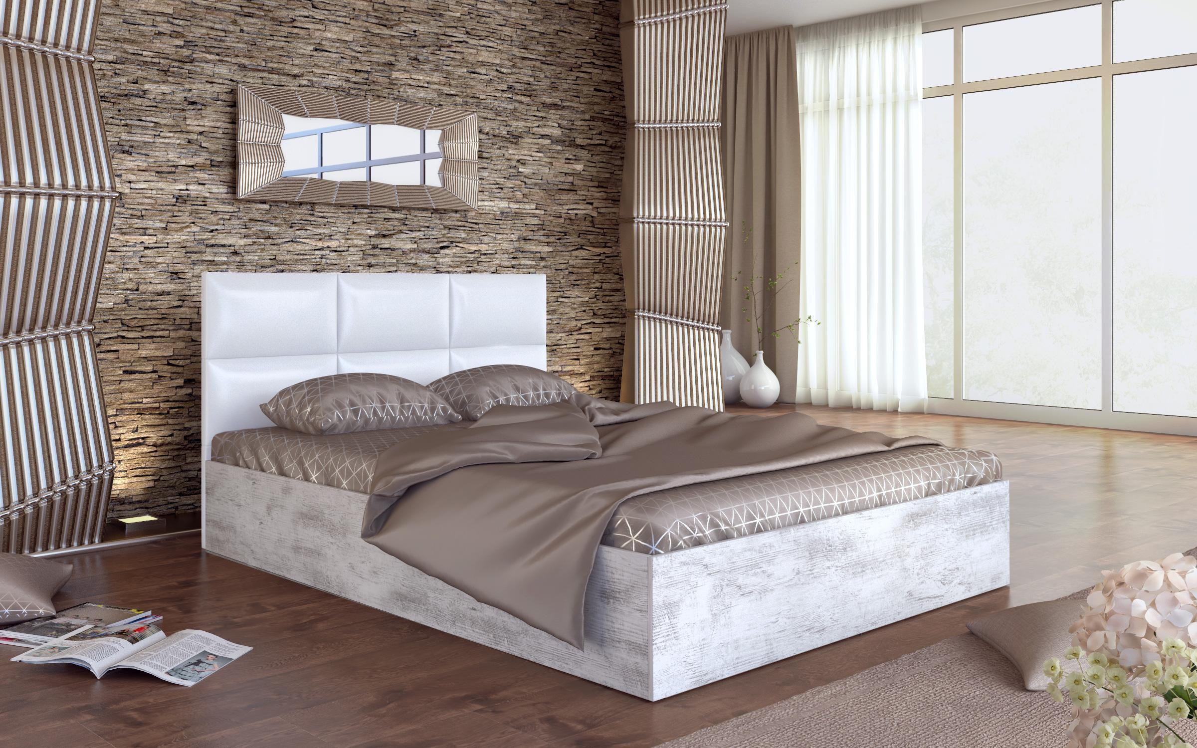 Set dormitor 140/200 Estel 1, stejar antic + piele alba  2