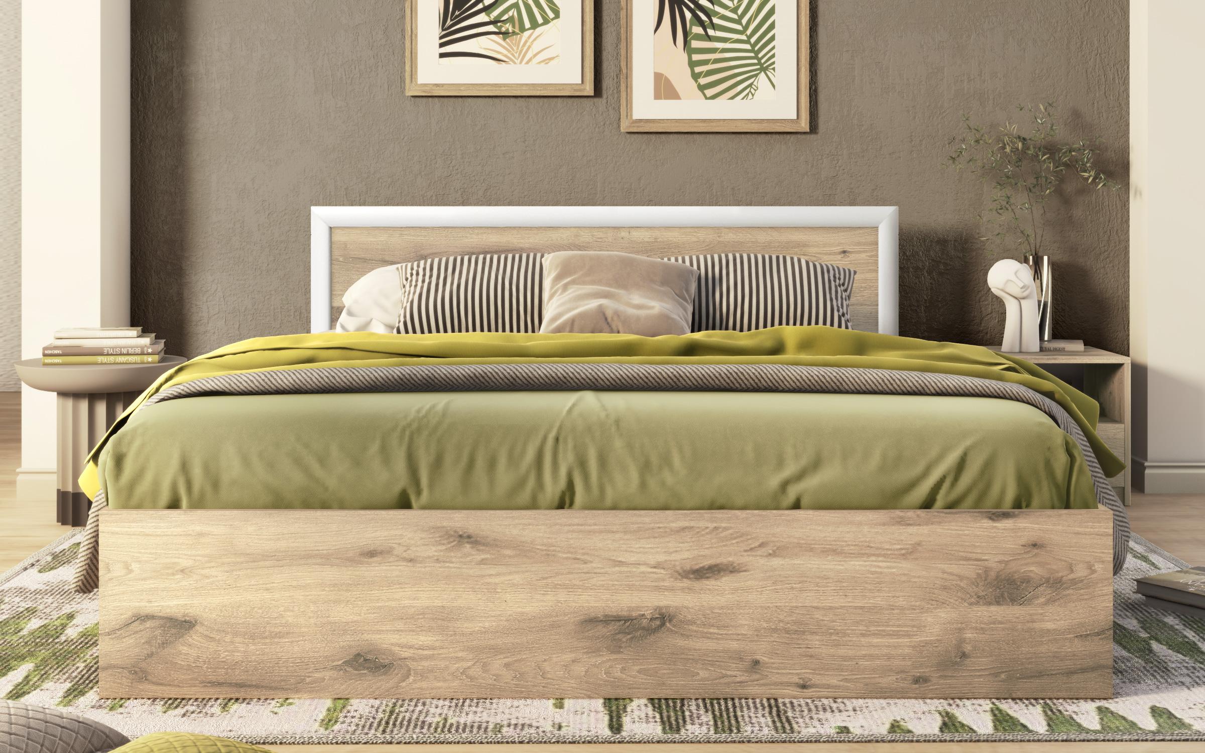 Pat dublu 180/200 Nadejda+saltea, stejar scandinav deschis  3