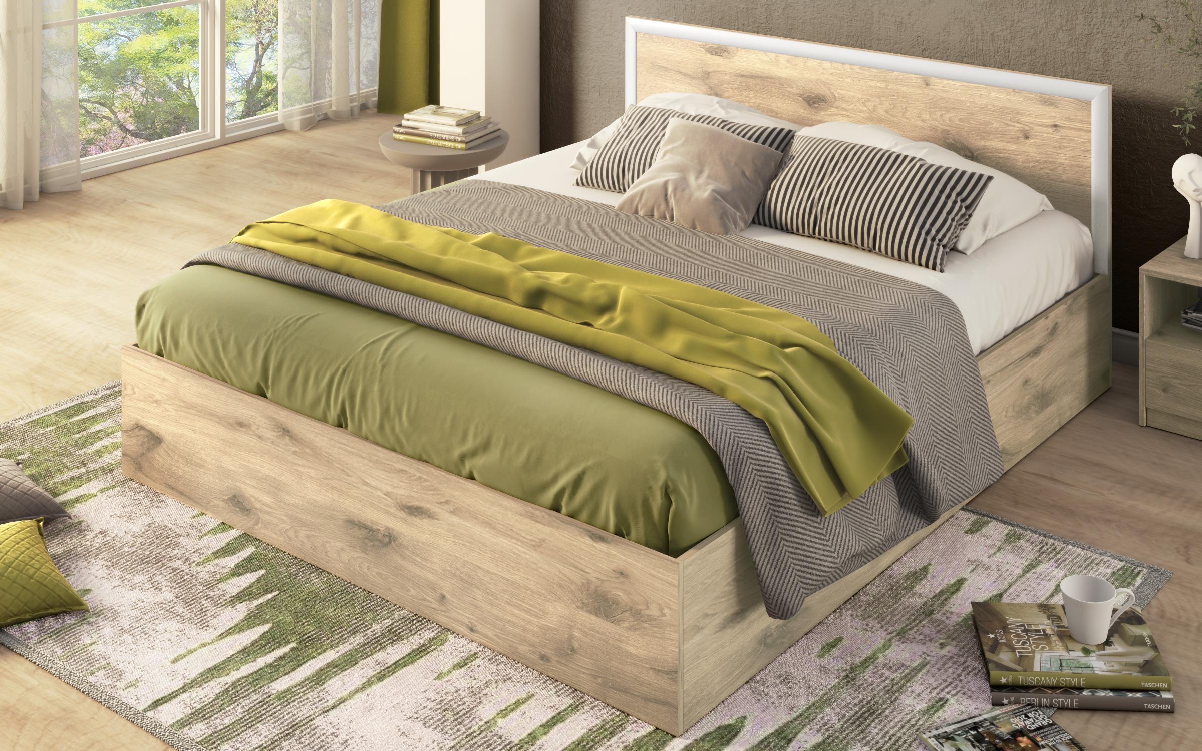 Pat dublu 180/200 Nadejda+saltea, stejar scandinav deschis  5