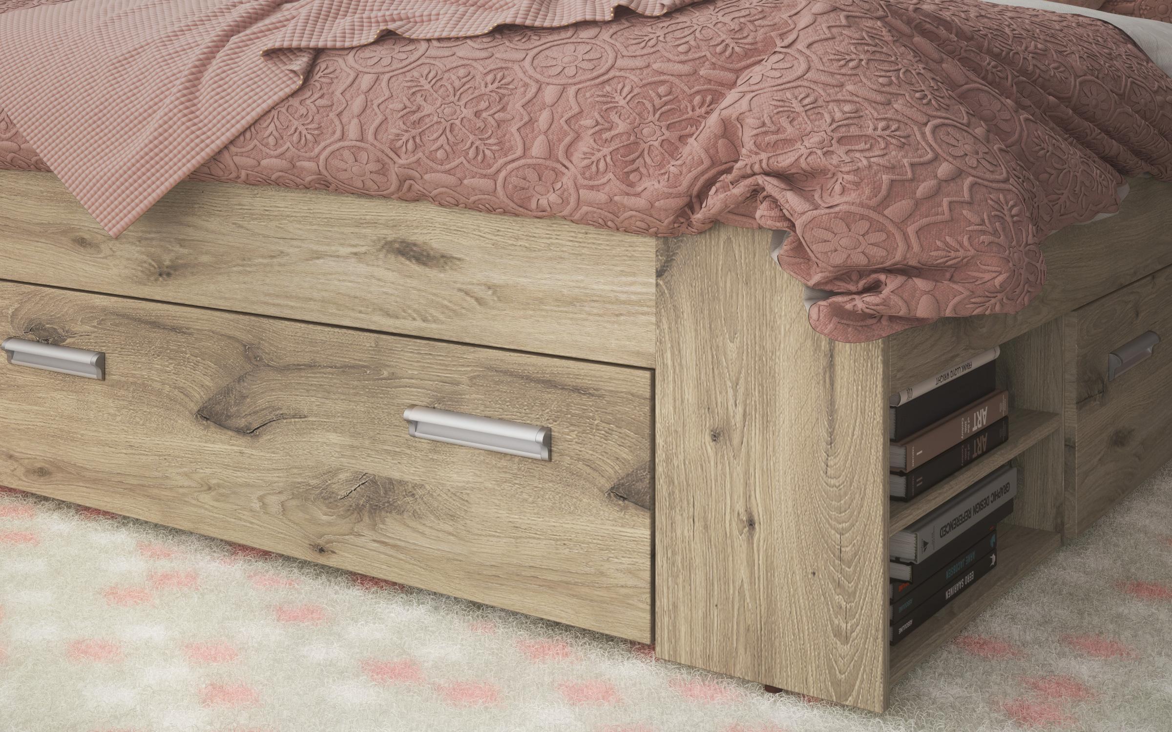 Pat dublu 180/200 + sertare Nemo + saltea, stejar scandinav deschis  4