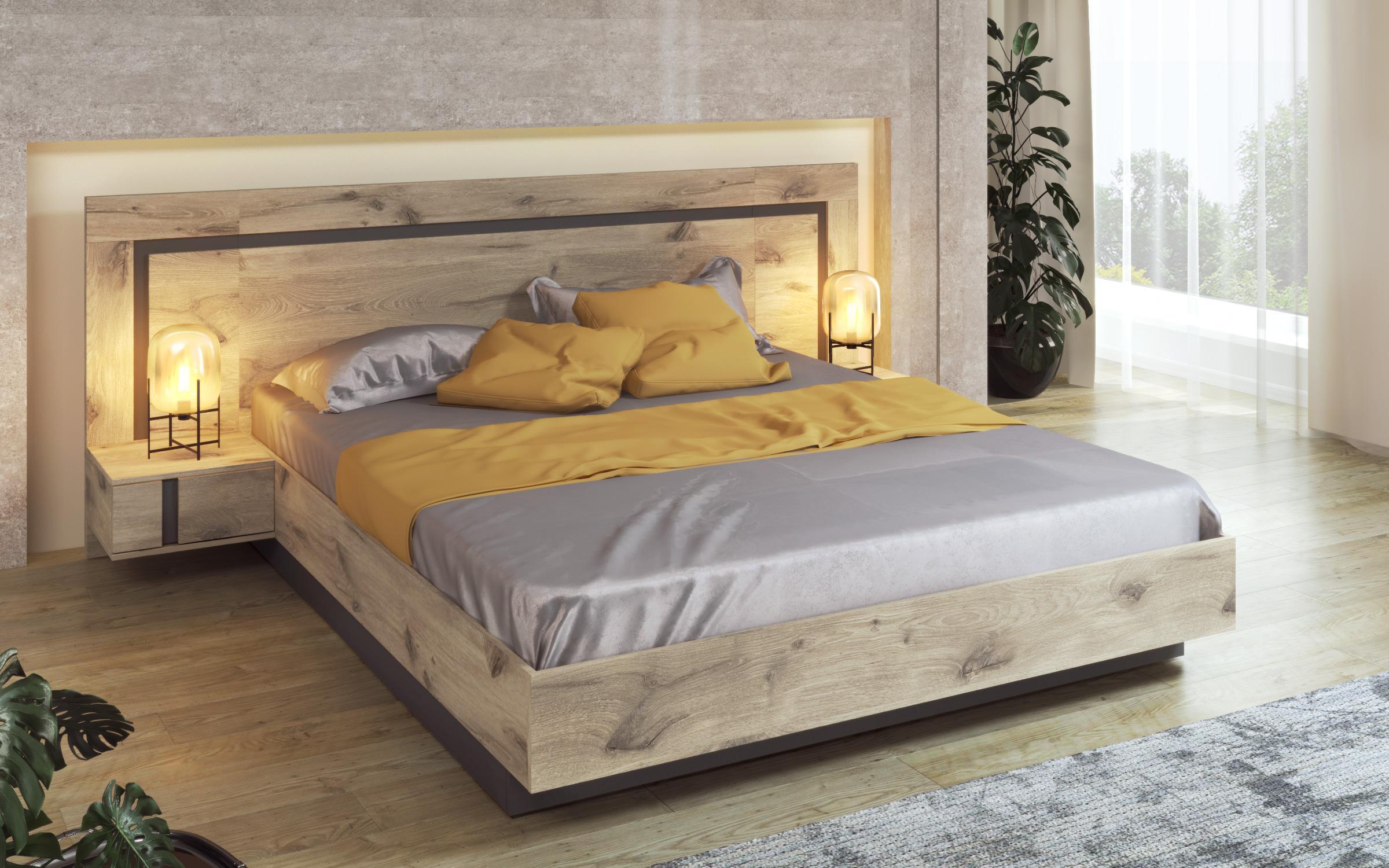 Pat dublu 160/200 Omonia, stejar scandinav deschis + antracit mat  5