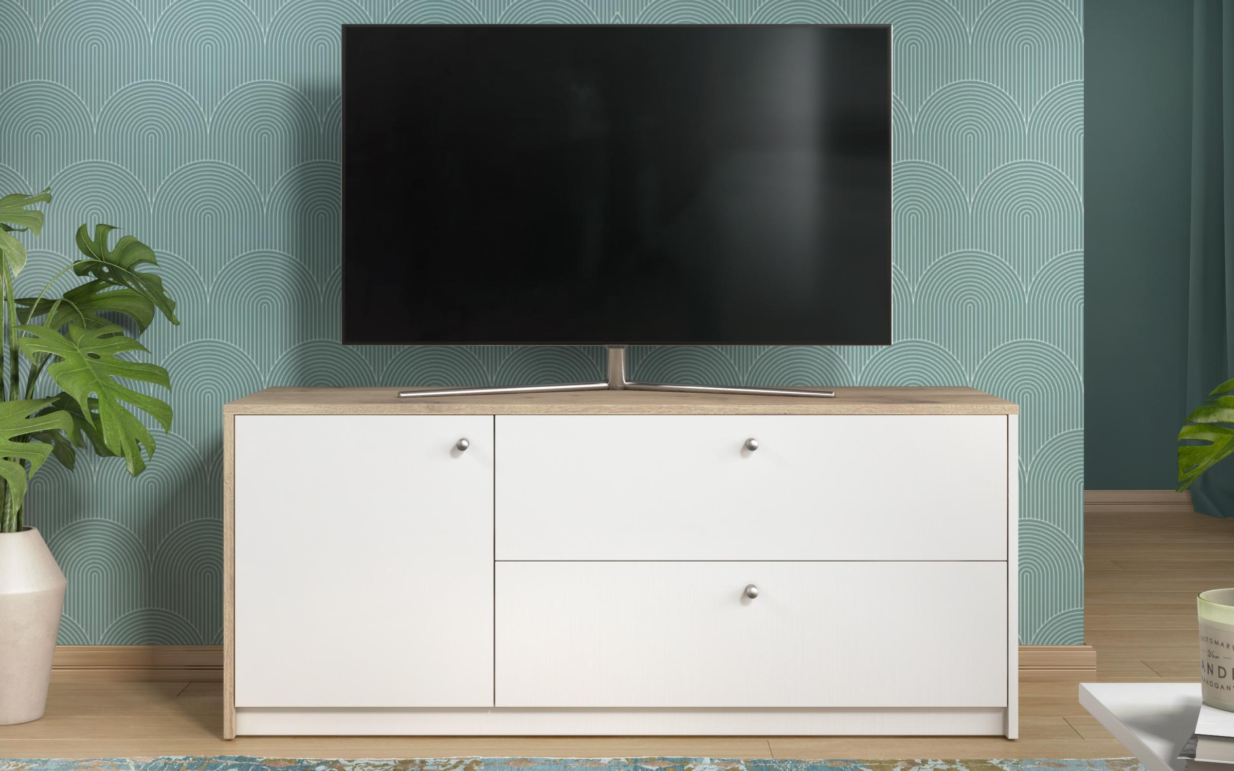 Modul TV Grande, alb mat + stejar deschis  3