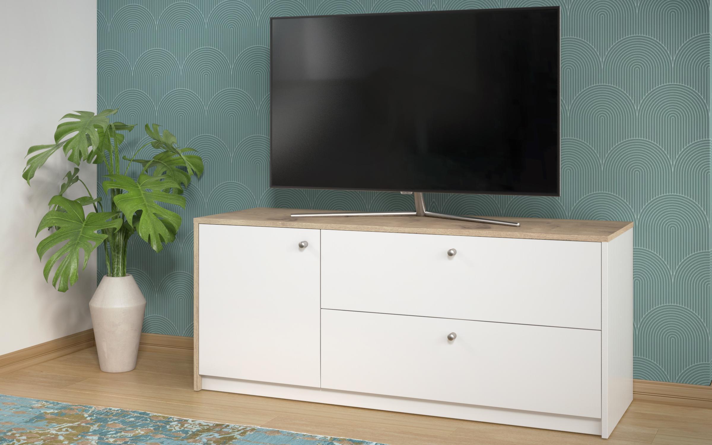 Modul TV Grande, alb mat + stejar deschis  4