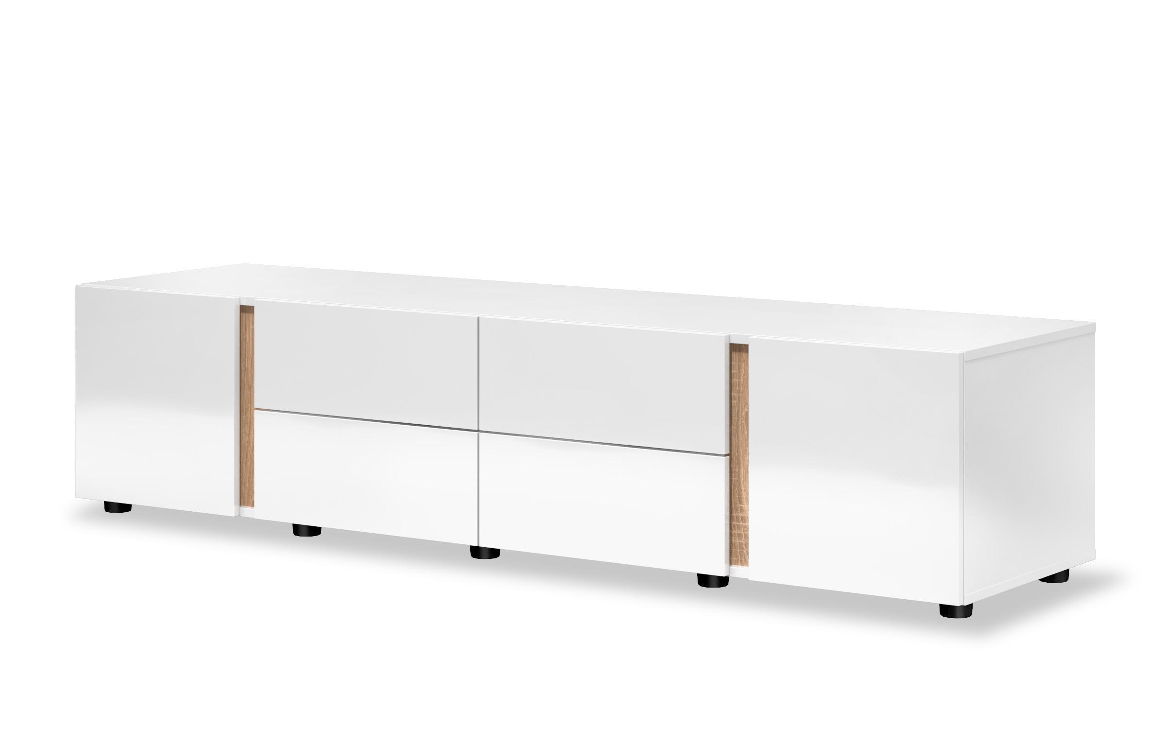 Modul TV Omonia, alb lucios + stejar sonoma  7