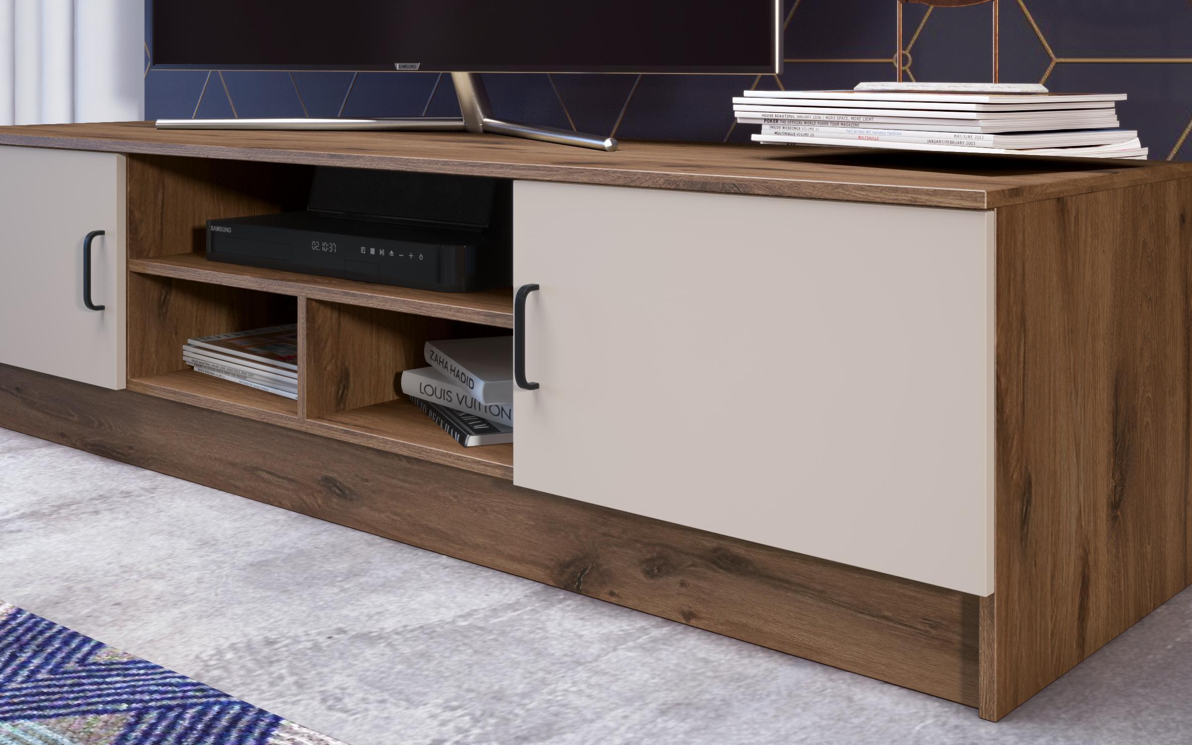 Modul TV Suerte, stejar scandinav inchis + nisipiu mat  5