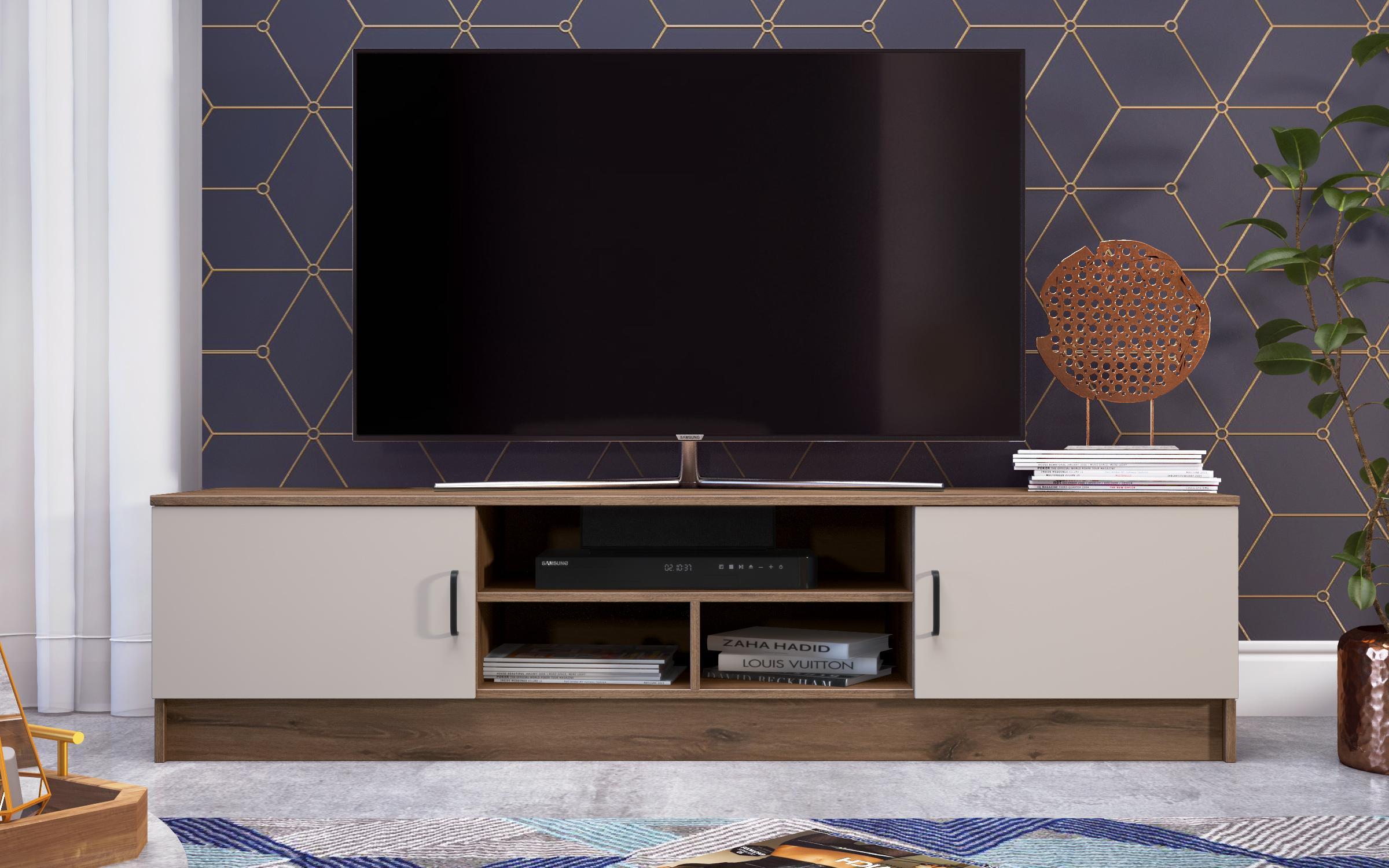 Modul TV Suerte, stejar scandinav inchis + nisipiu mat  3