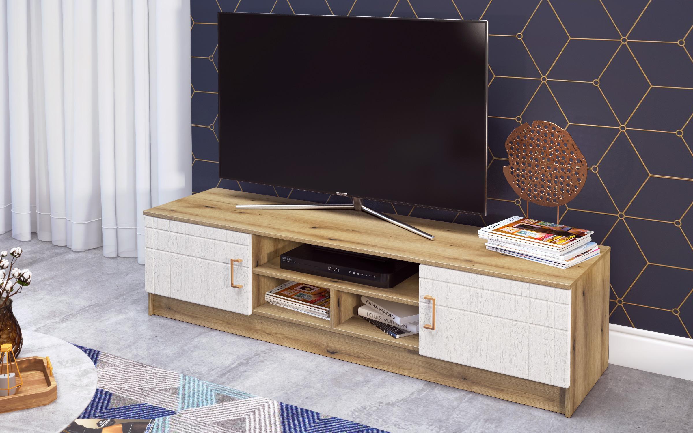 Modul TV Suerte Vision, stejar evoc + aspen alb  4