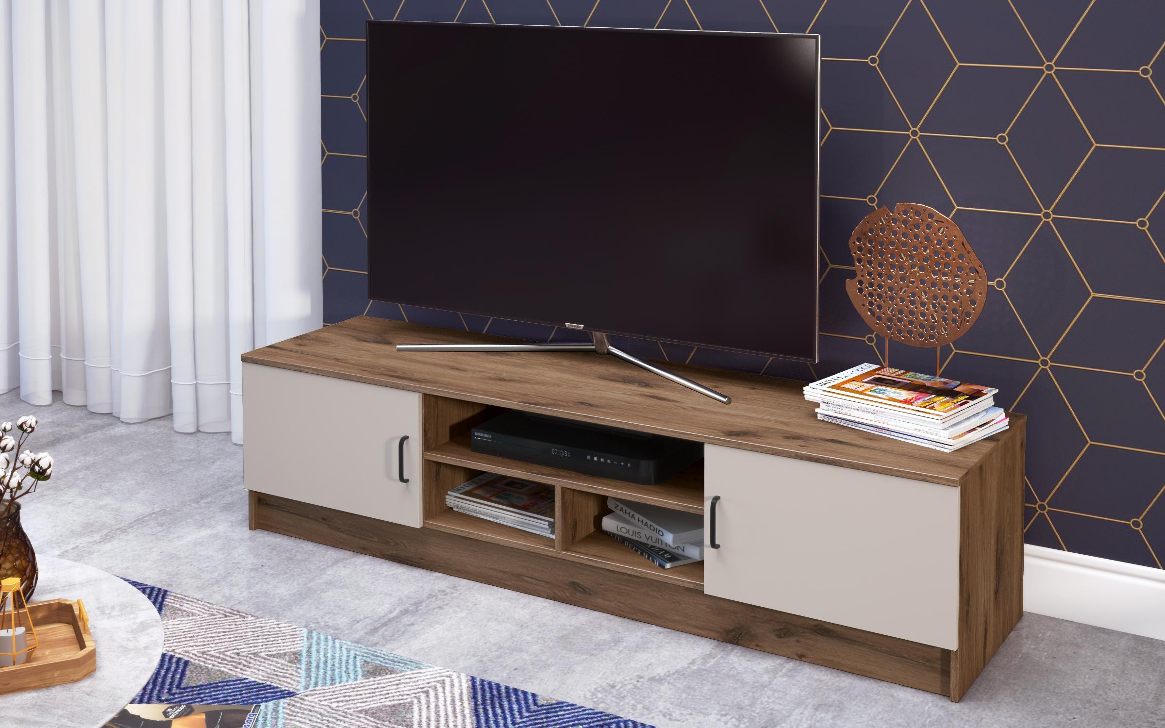 Modul TV Suerte, stejar scandinav inchis + nisipiu mat  4
