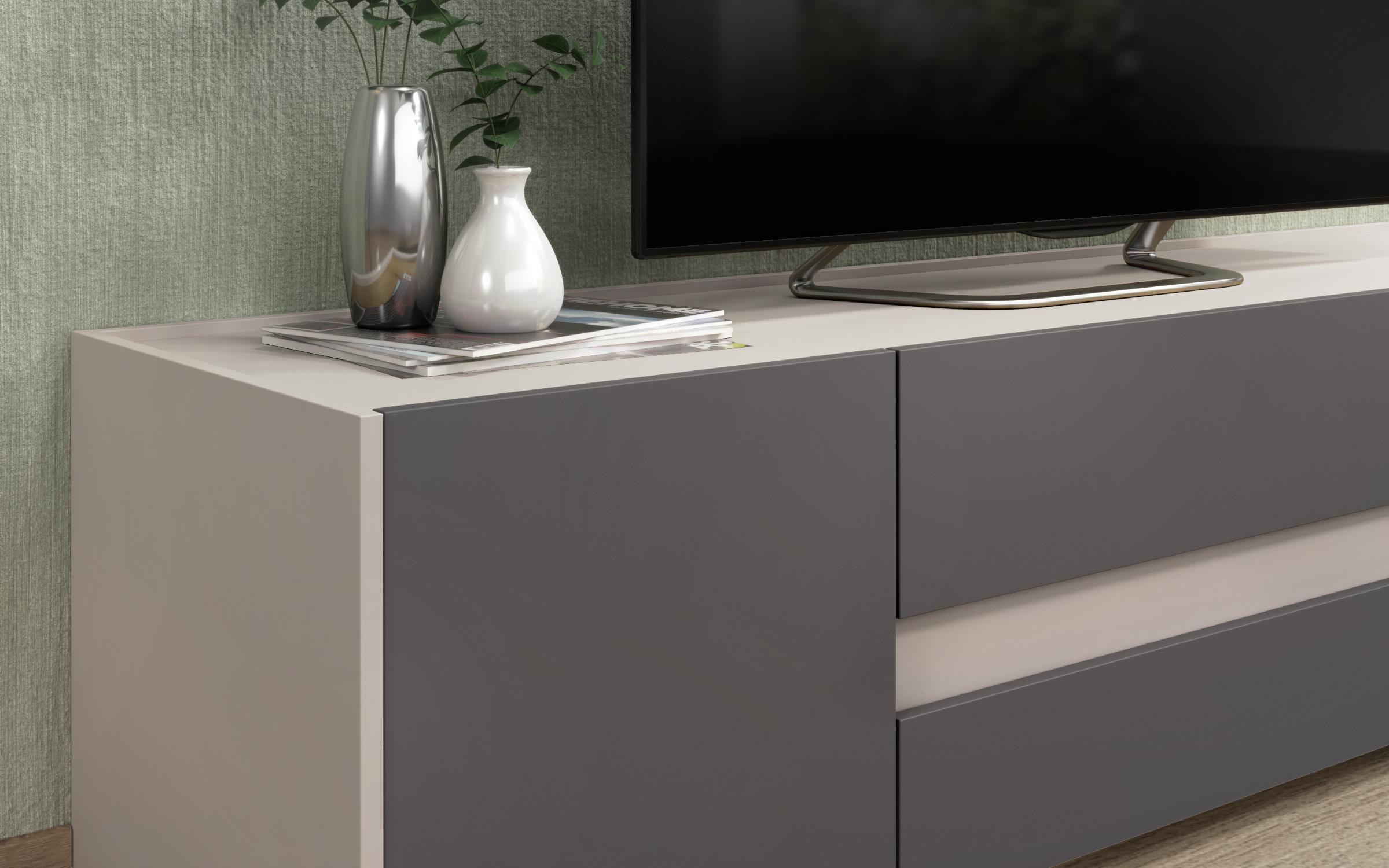 Modul TV MDF Pier, nisipiu mat + grafit  4