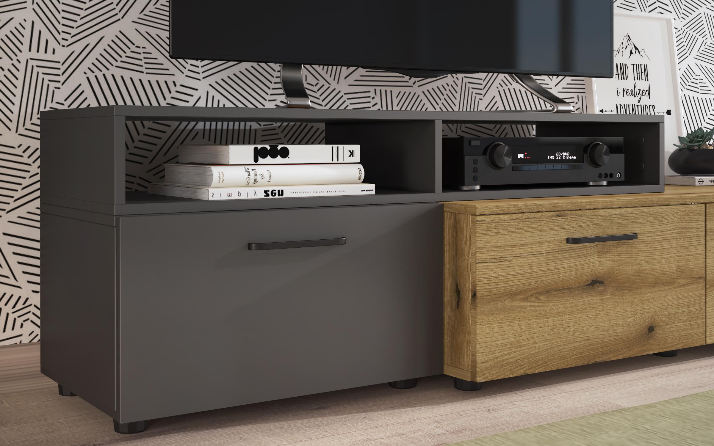 Modul TV Shely, stejar evoc + antracit mat  4