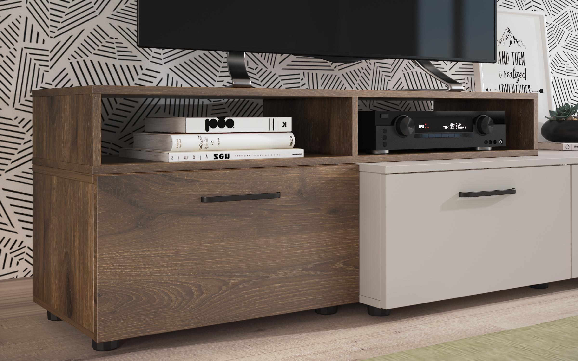 Modul TV Shely, stejar scandinav inchis + nisipiu mat  5