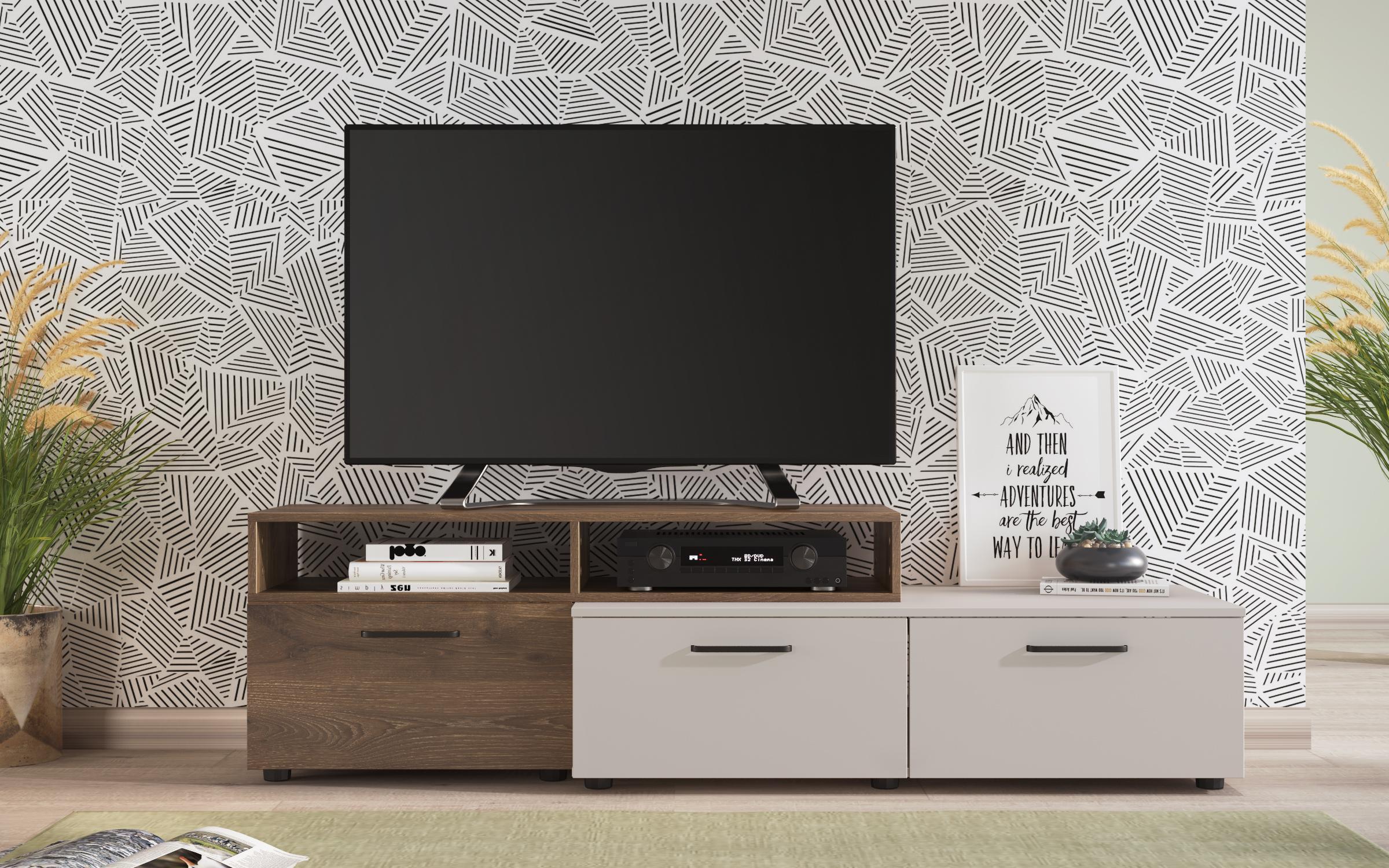 Modul TV Shely, stejar scandinav inchis + nisipiu mat  4