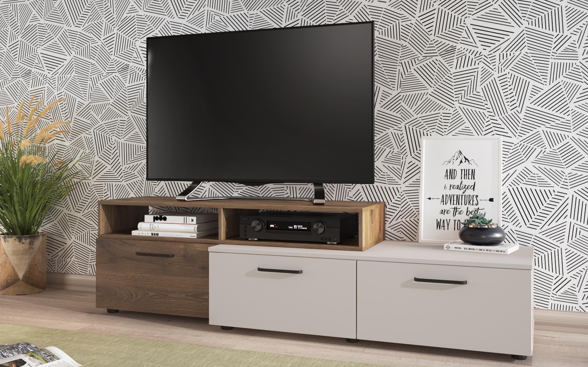 Modul TV Shely, stejar scandinav inchis + nisipiu mat  3