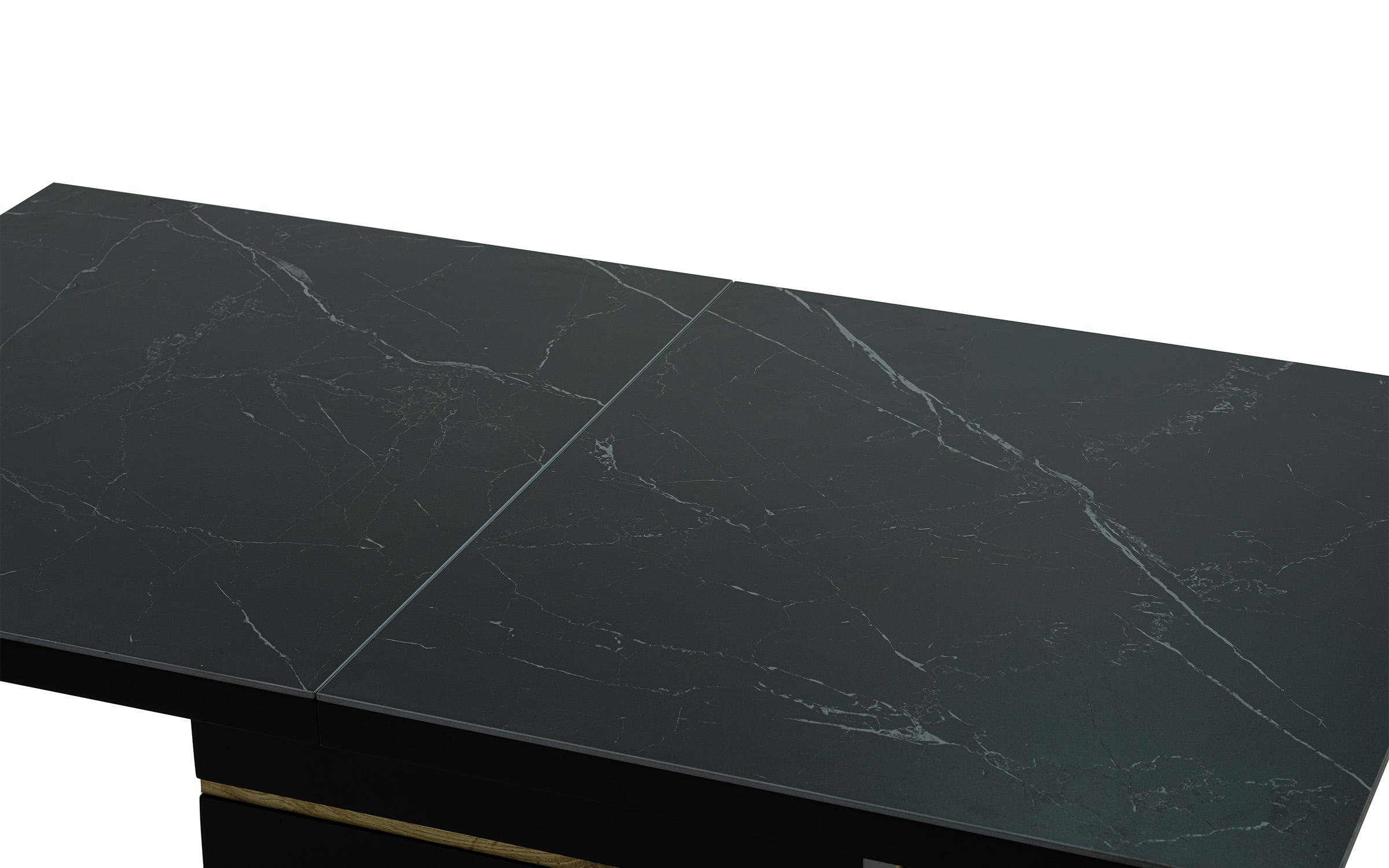 Masa dining extensibila Tirela, marmura neagra mat + natural  7