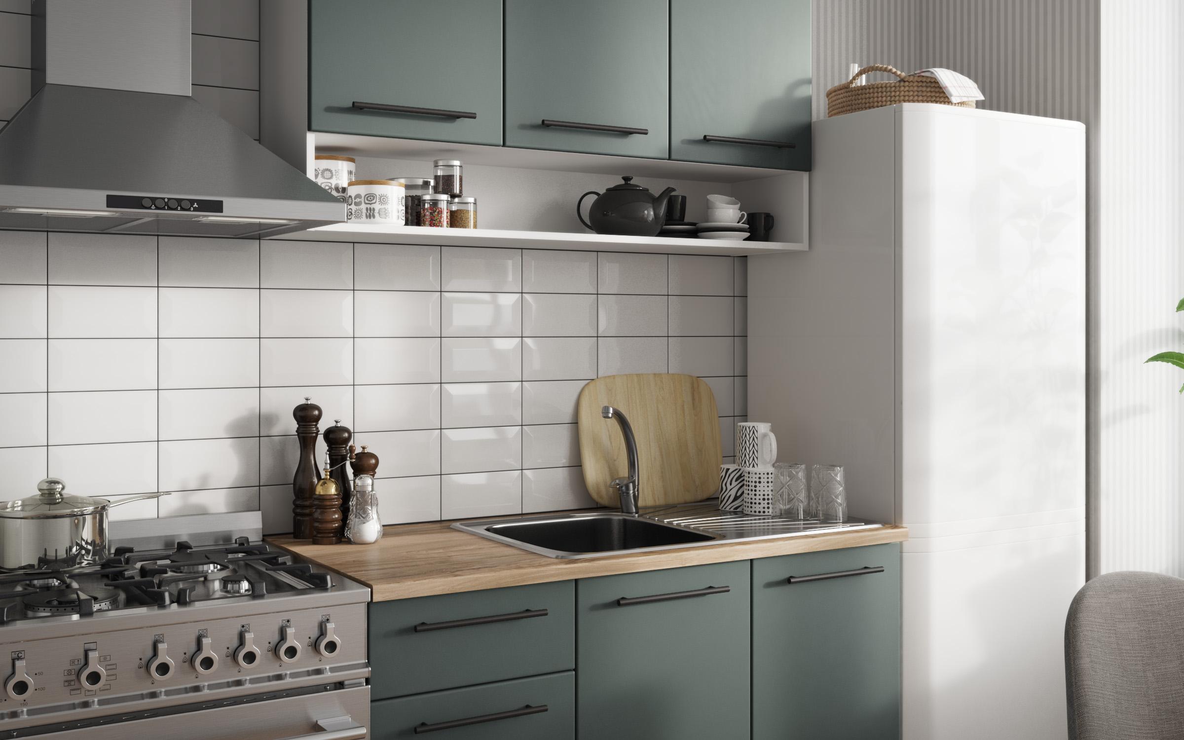 Bucatarie + masa dining Tifani + Kadens, shagreen alb + verde inchis + alb  4