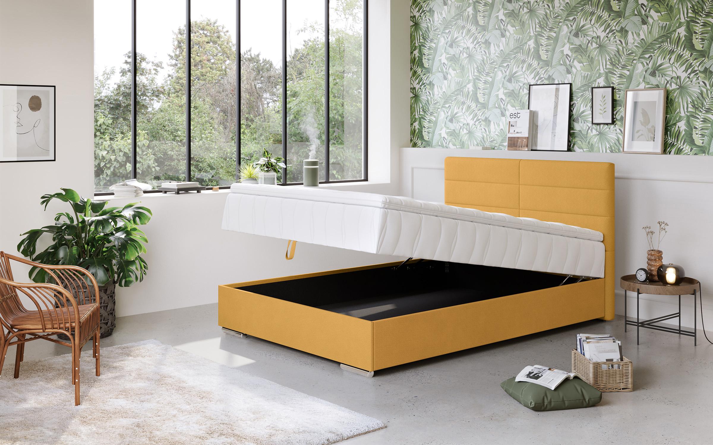 Pat dublu Boxspring + top saltea 140/200 Vindy, mustar  2