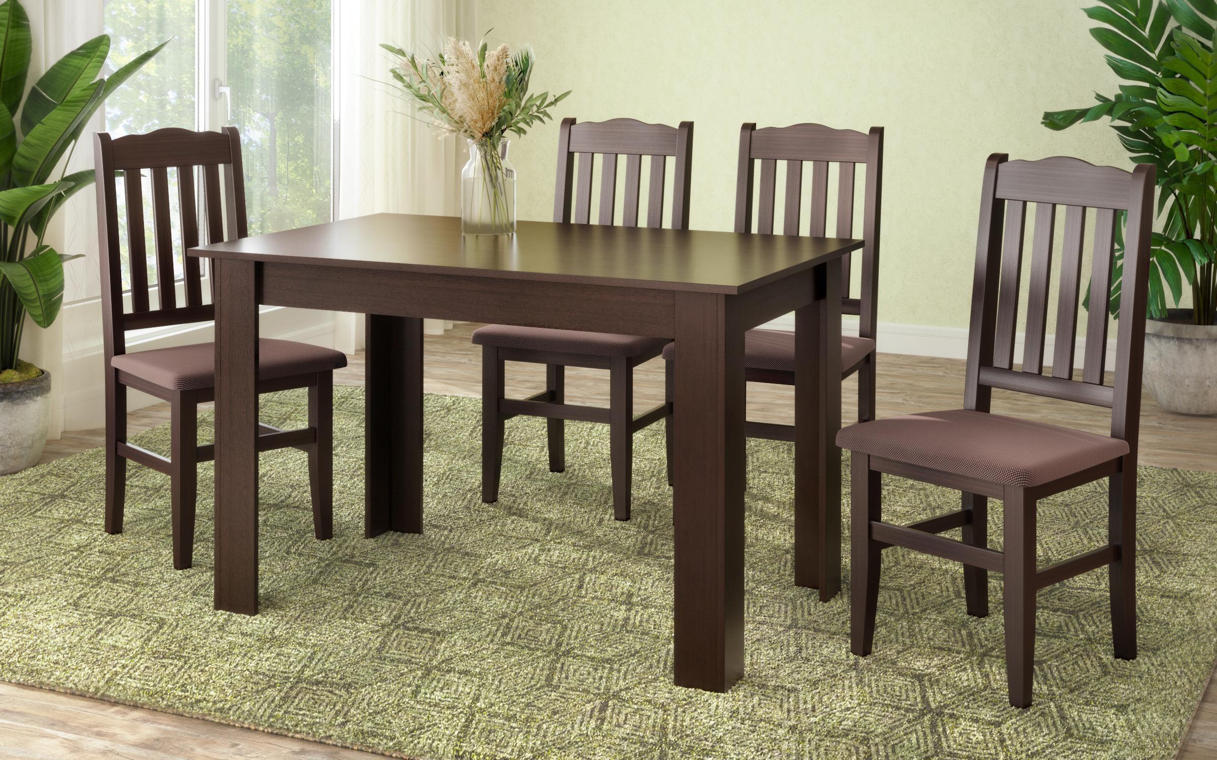 Masa dining + 4 buc. scaun de masa Doni + Ardon, wenge + wenge cu sezut bej deschis  2