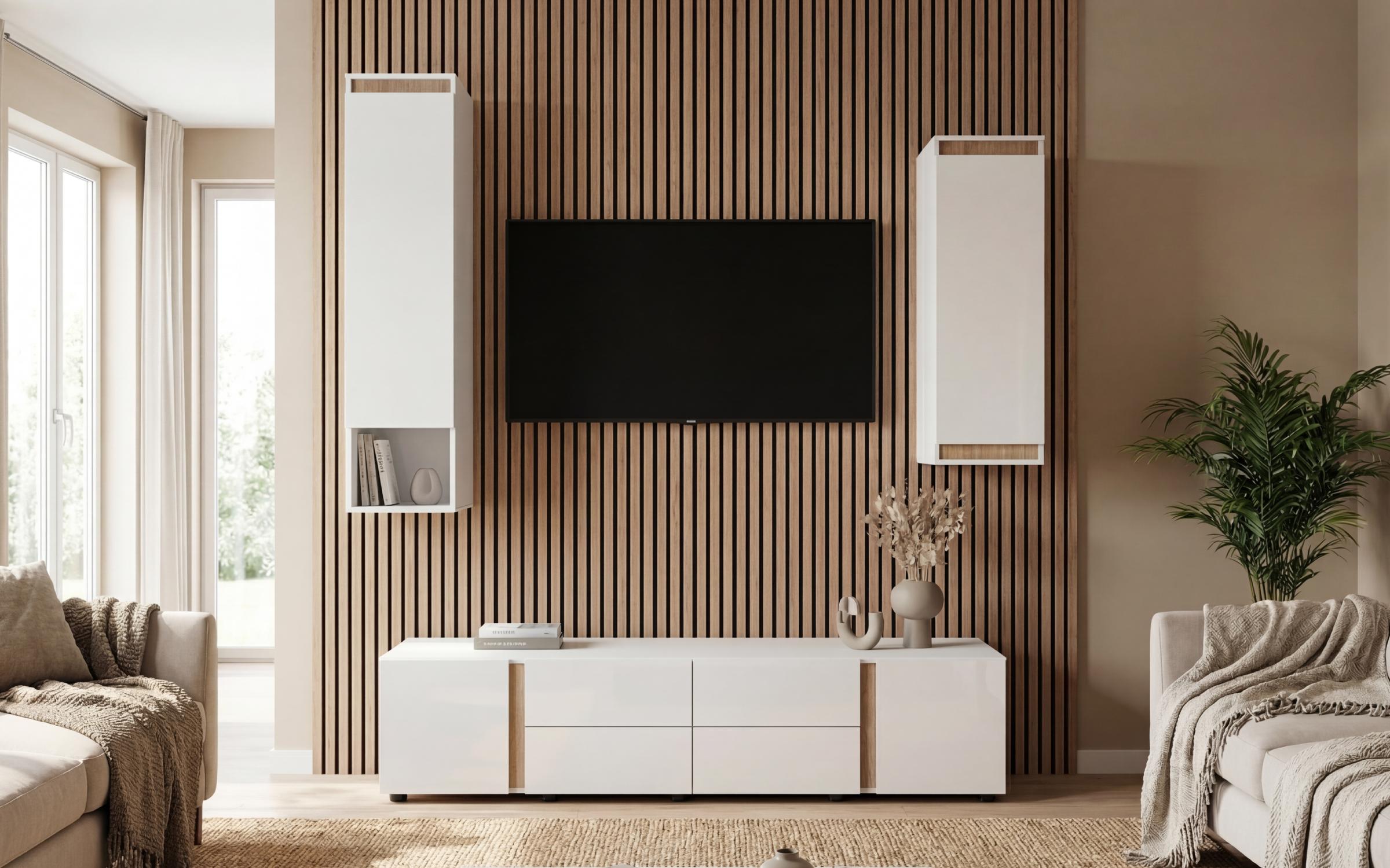 Modul TV Omonia, alb lucios + stejar sonoma  6