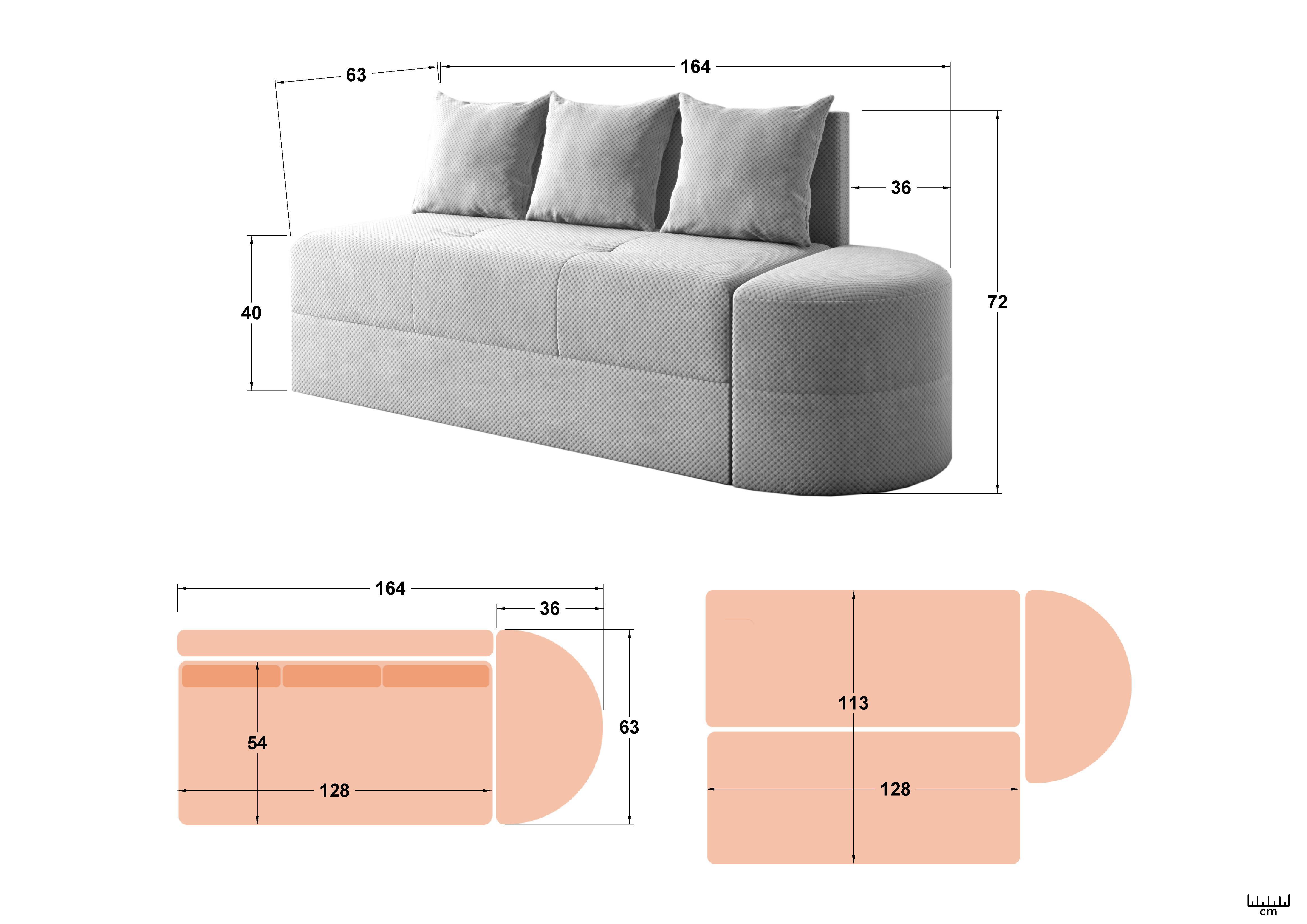 Canapea extensibila + taburet Ugo, bej  2