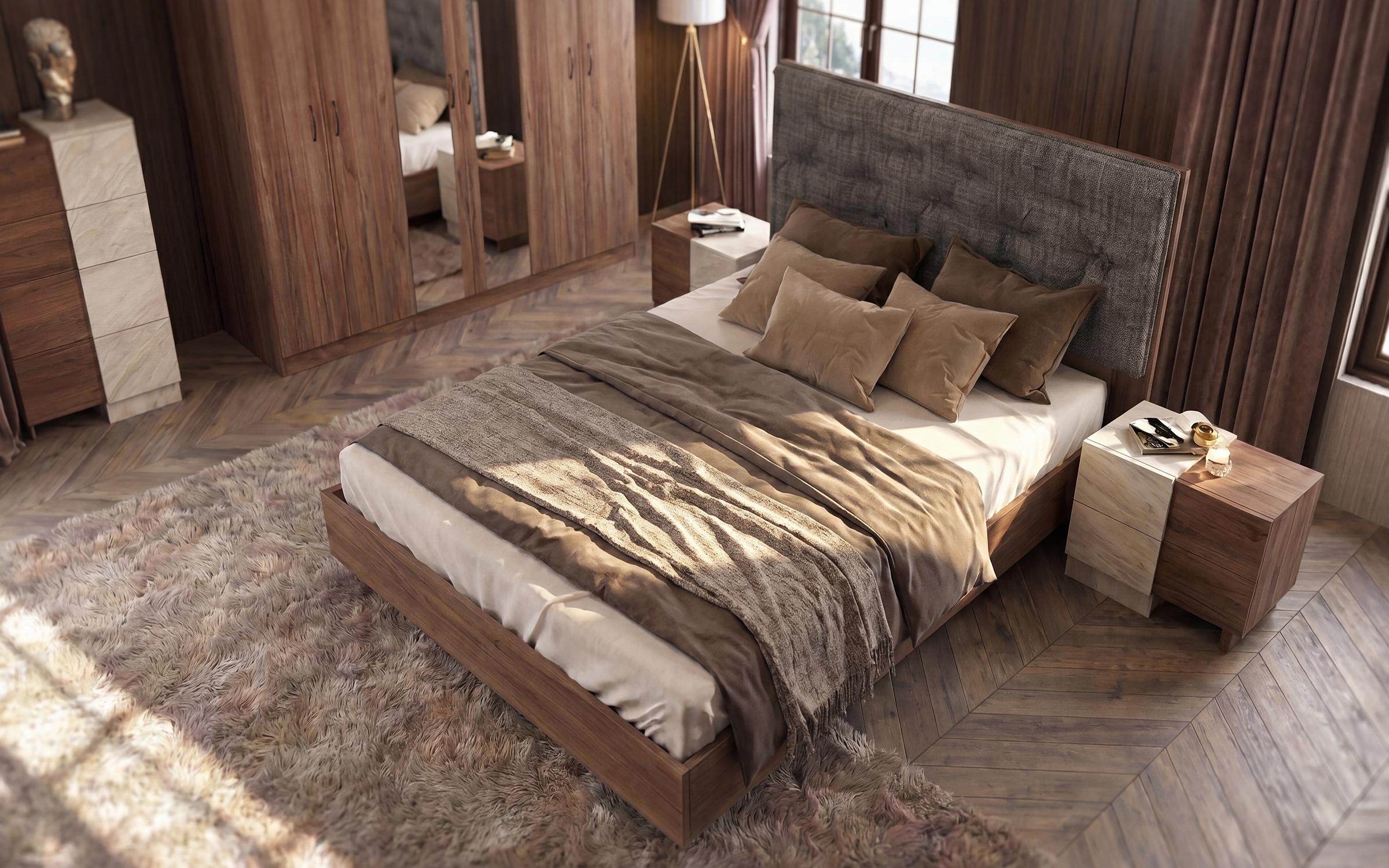 Set dormitor 160/200 Sielo, stejar Tabacco + decor marmura alba  3