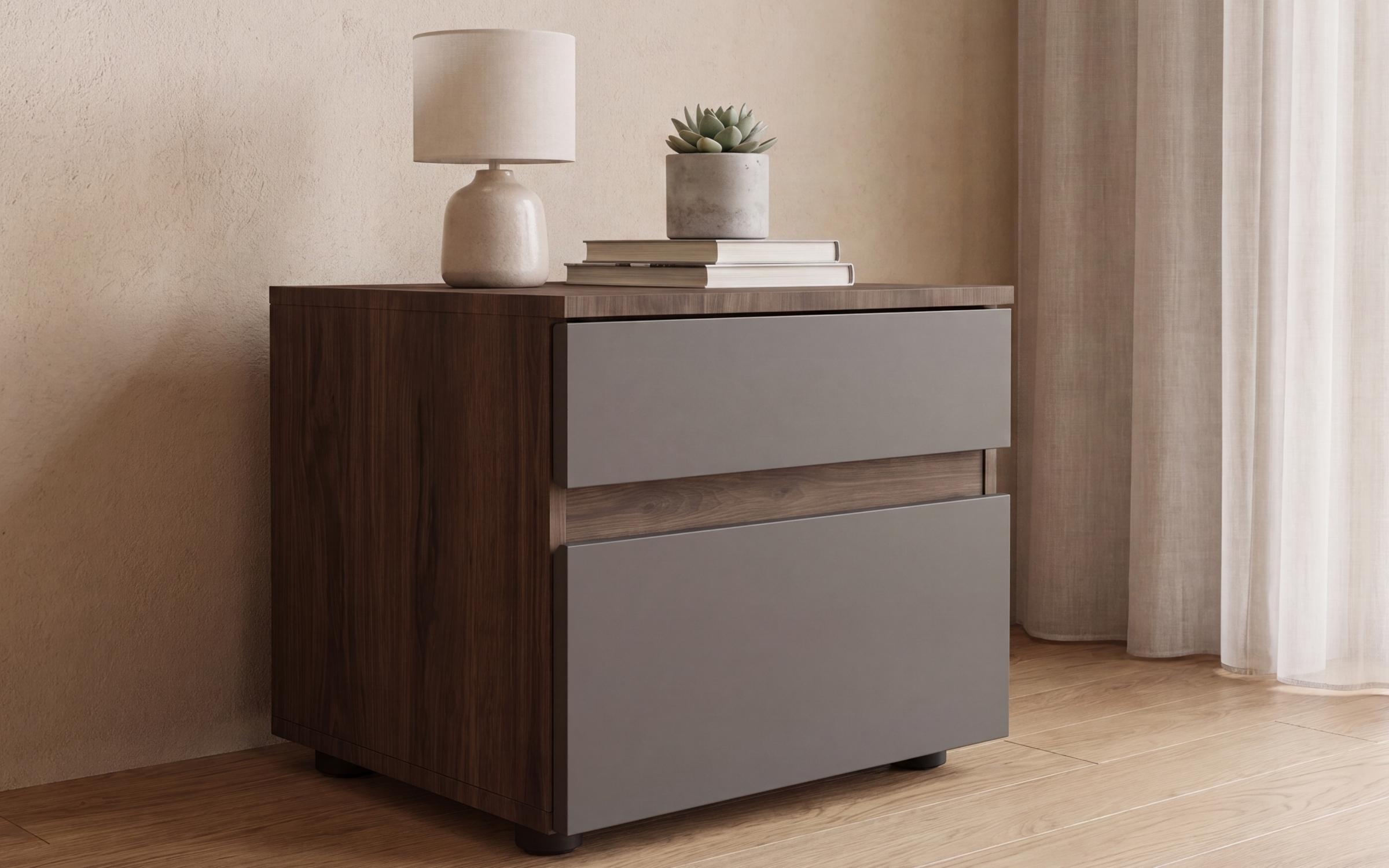 Noptiera Elira, stejar scandinav inchis + antracit mat  1