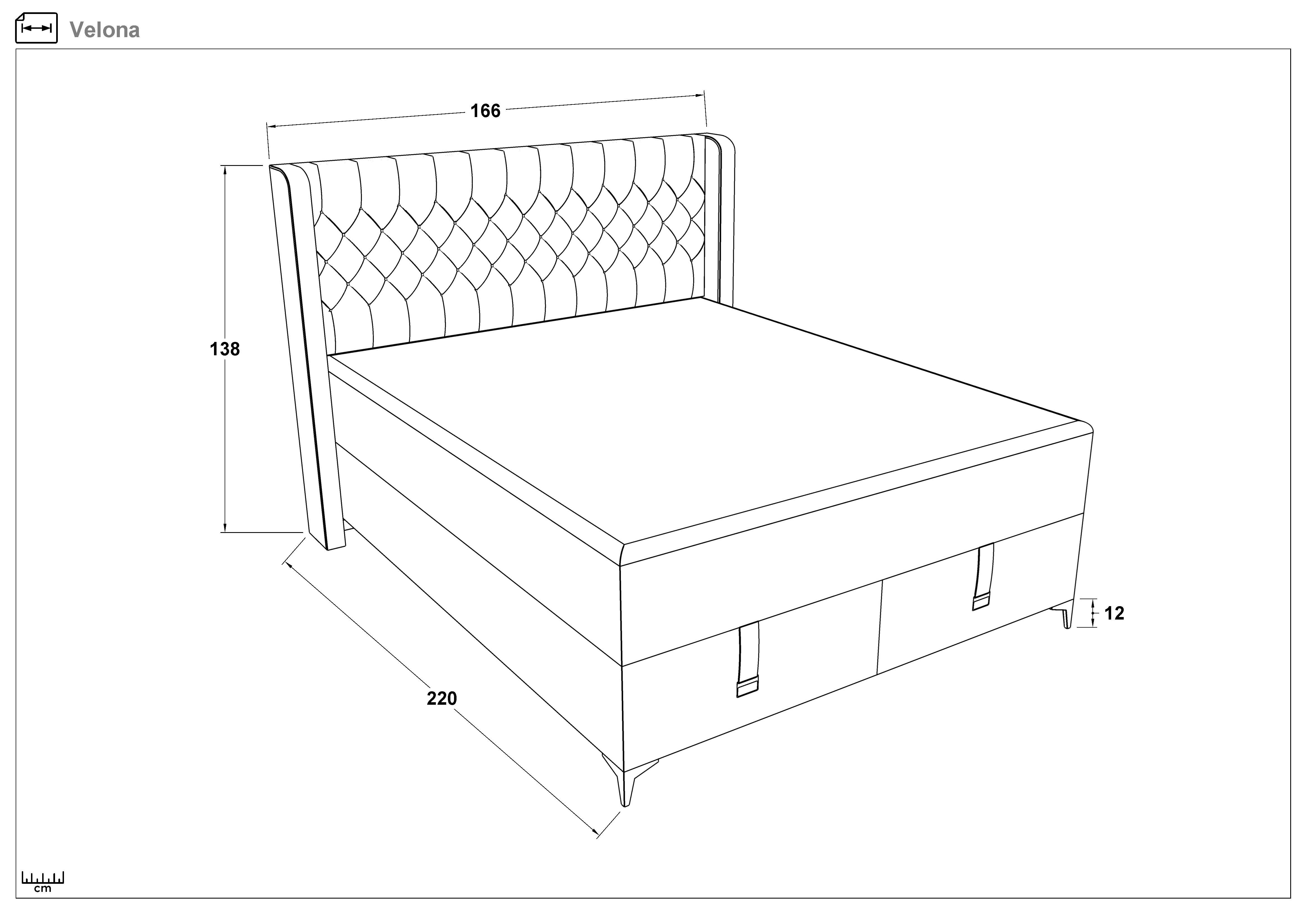 Pat dublu Boxspring 160/200 Velona + saltea, gri  2