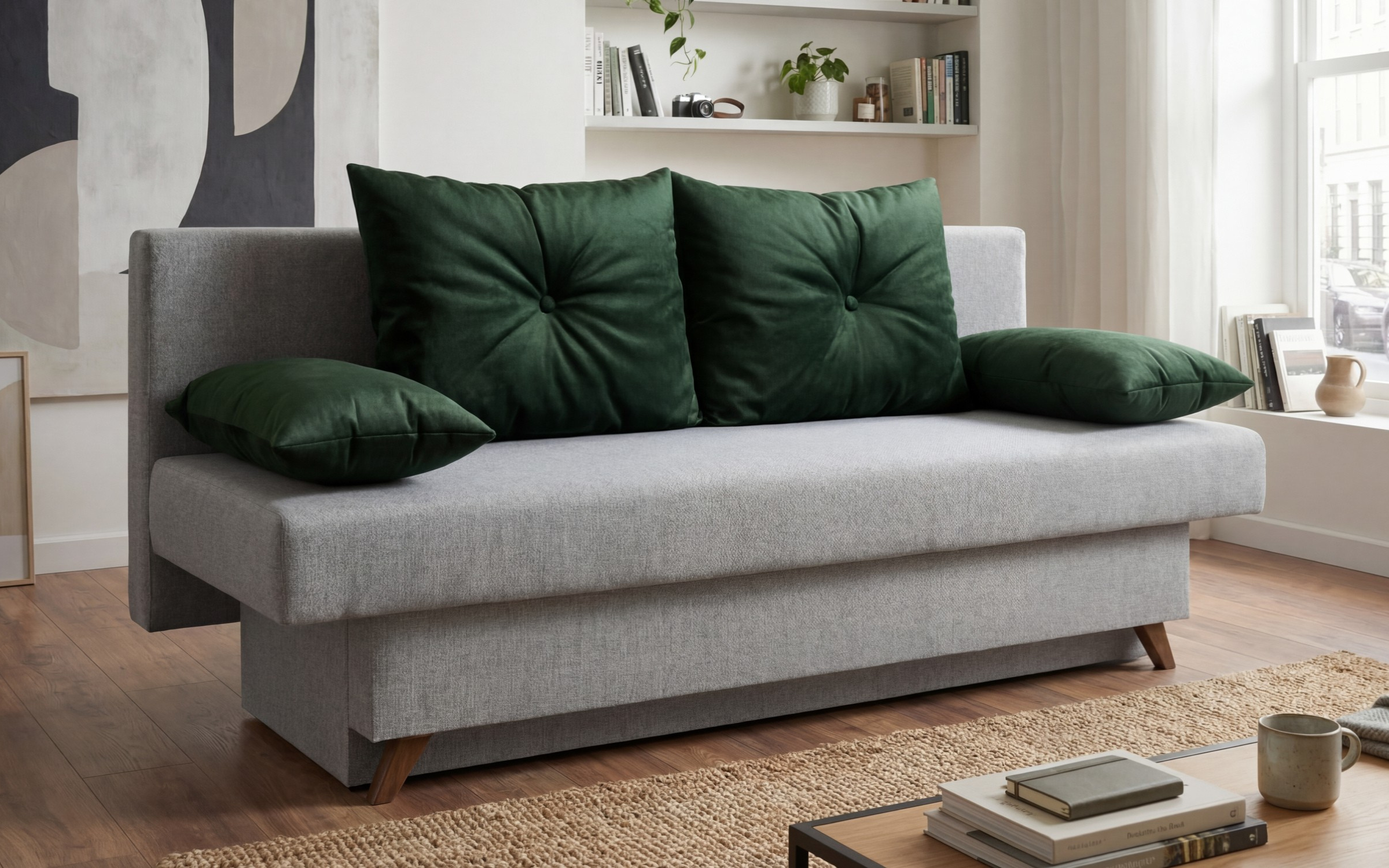 Canapea extensibila Victorio, gri deschis + verde  3