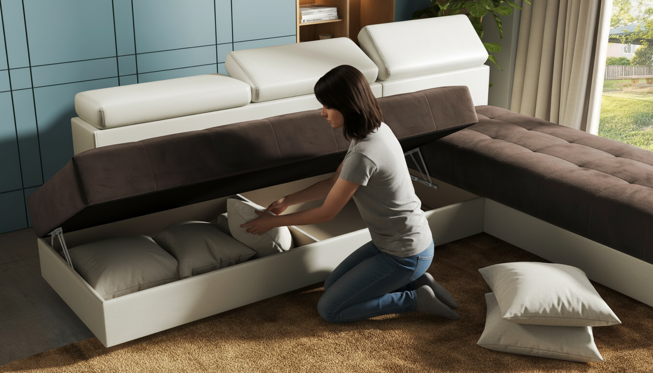 Coltar pentru living Galans, maro + piele bej  4