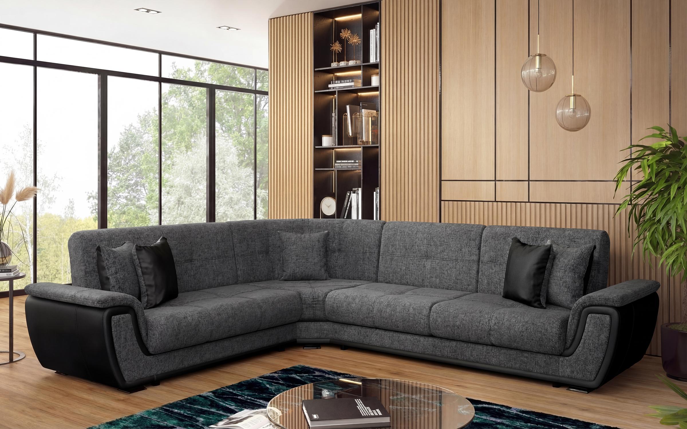 Coltar pentru living Princess, gri + piele neagra  1