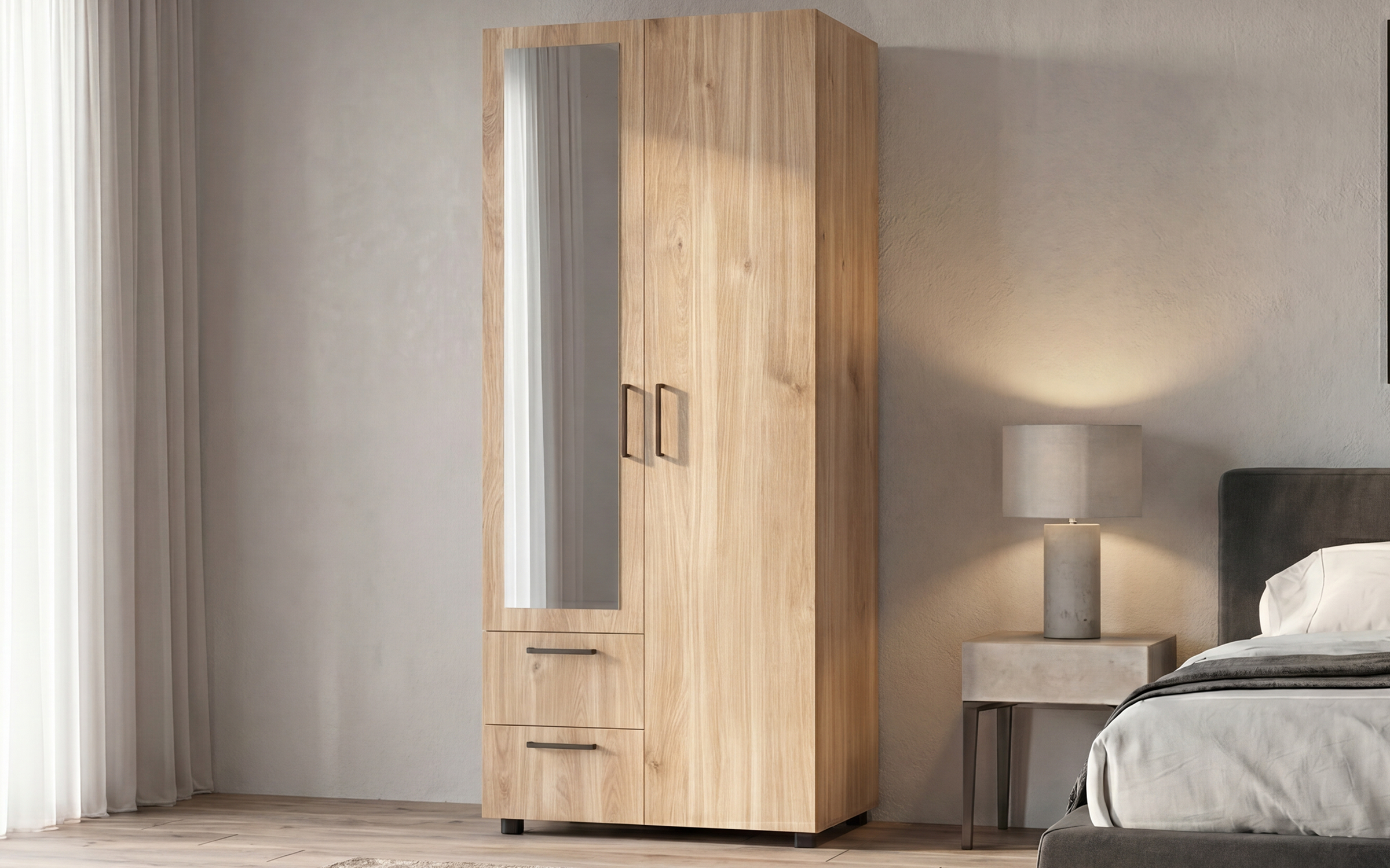 Dulap cu doua usi si bara Bruno S 1, stejar Castello honey  1