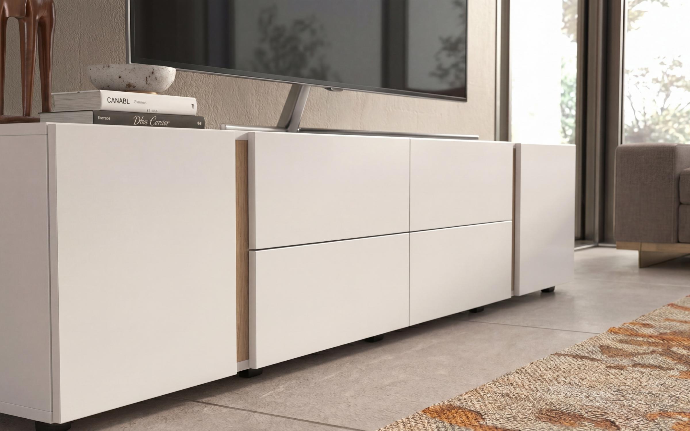 Modul TV Omonia, alb + stejar sonoma  5