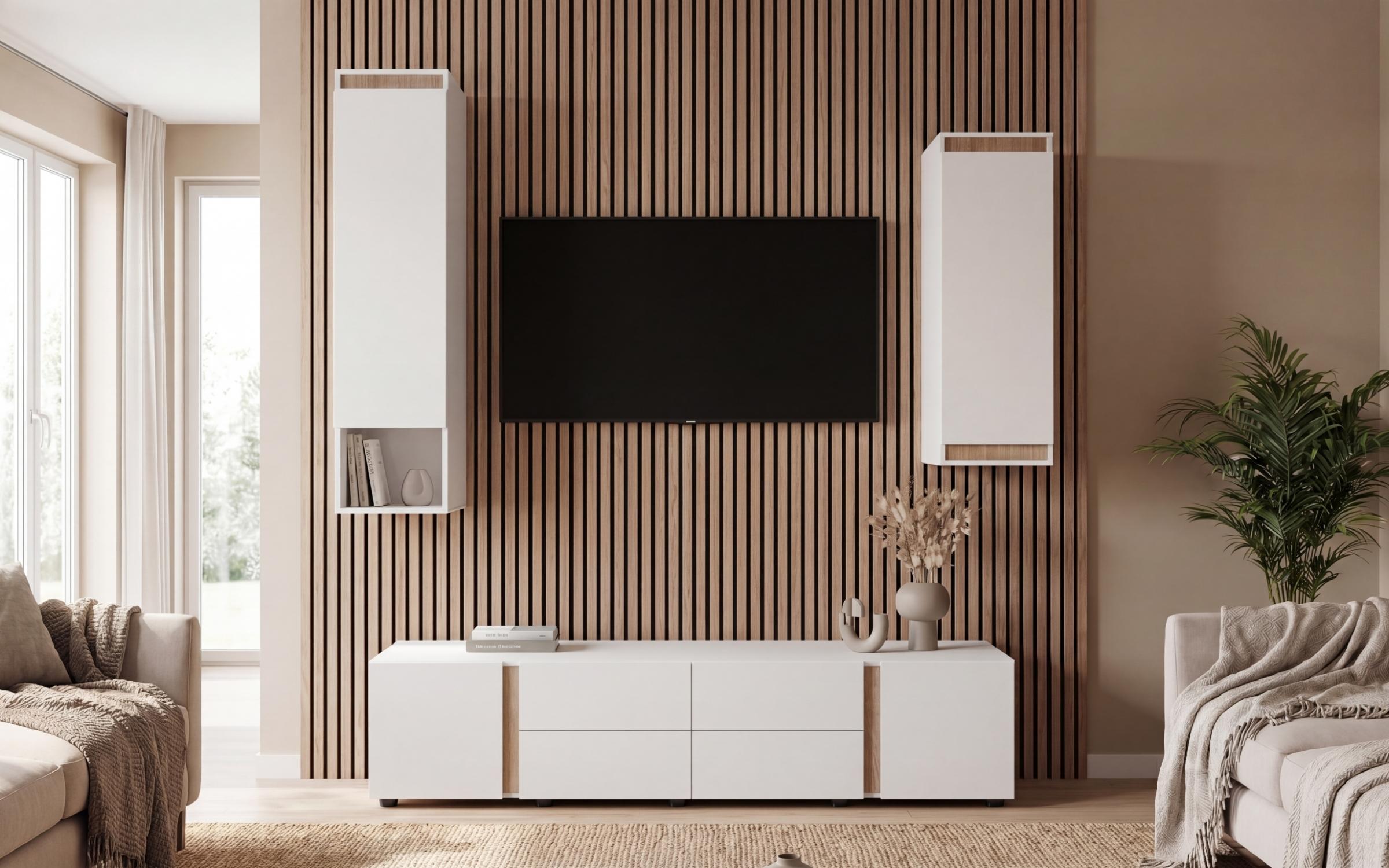 Modul TV Omonia, alb + stejar sonoma  7