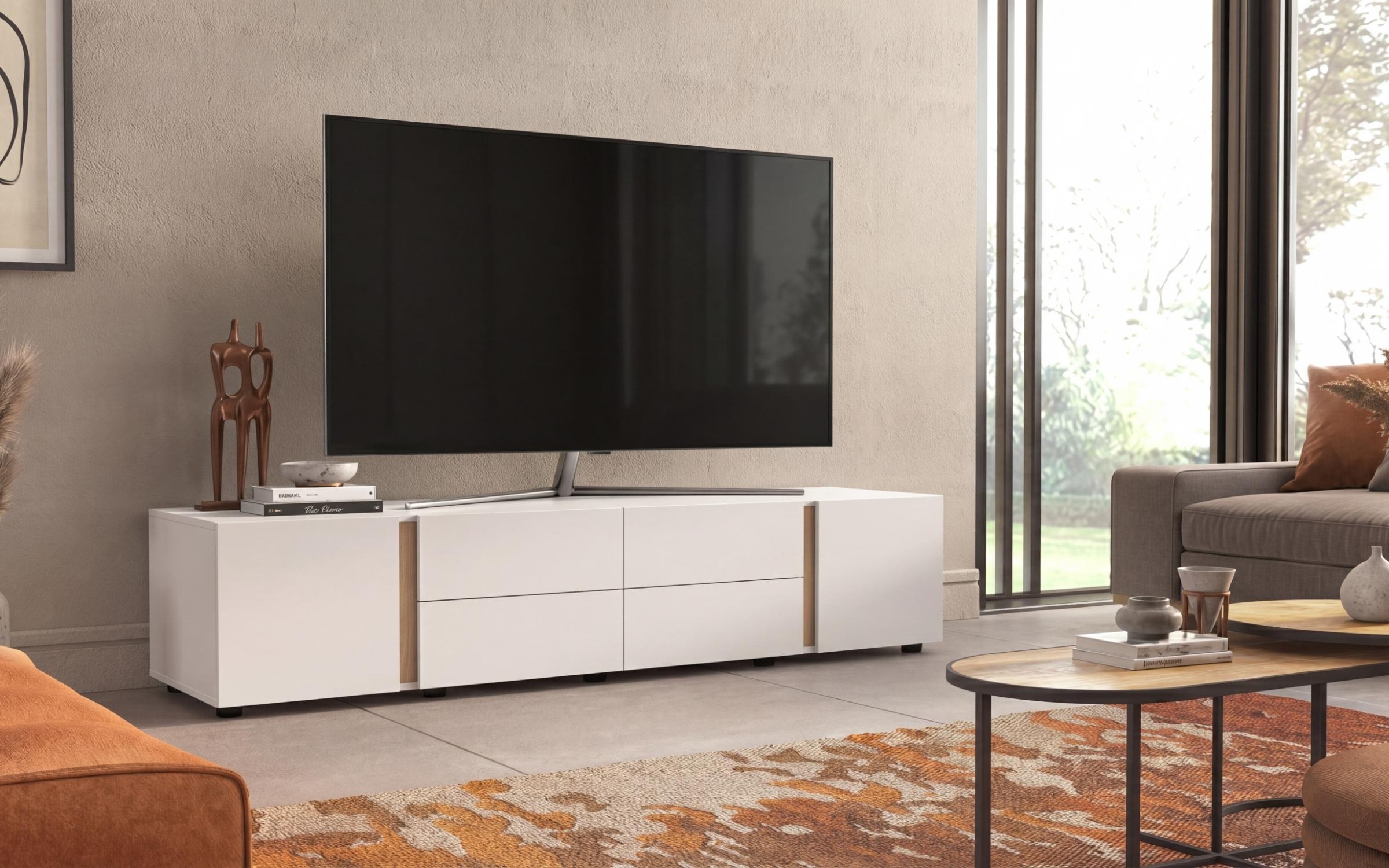 Modul TV Omonia, alb + stejar sonoma  1