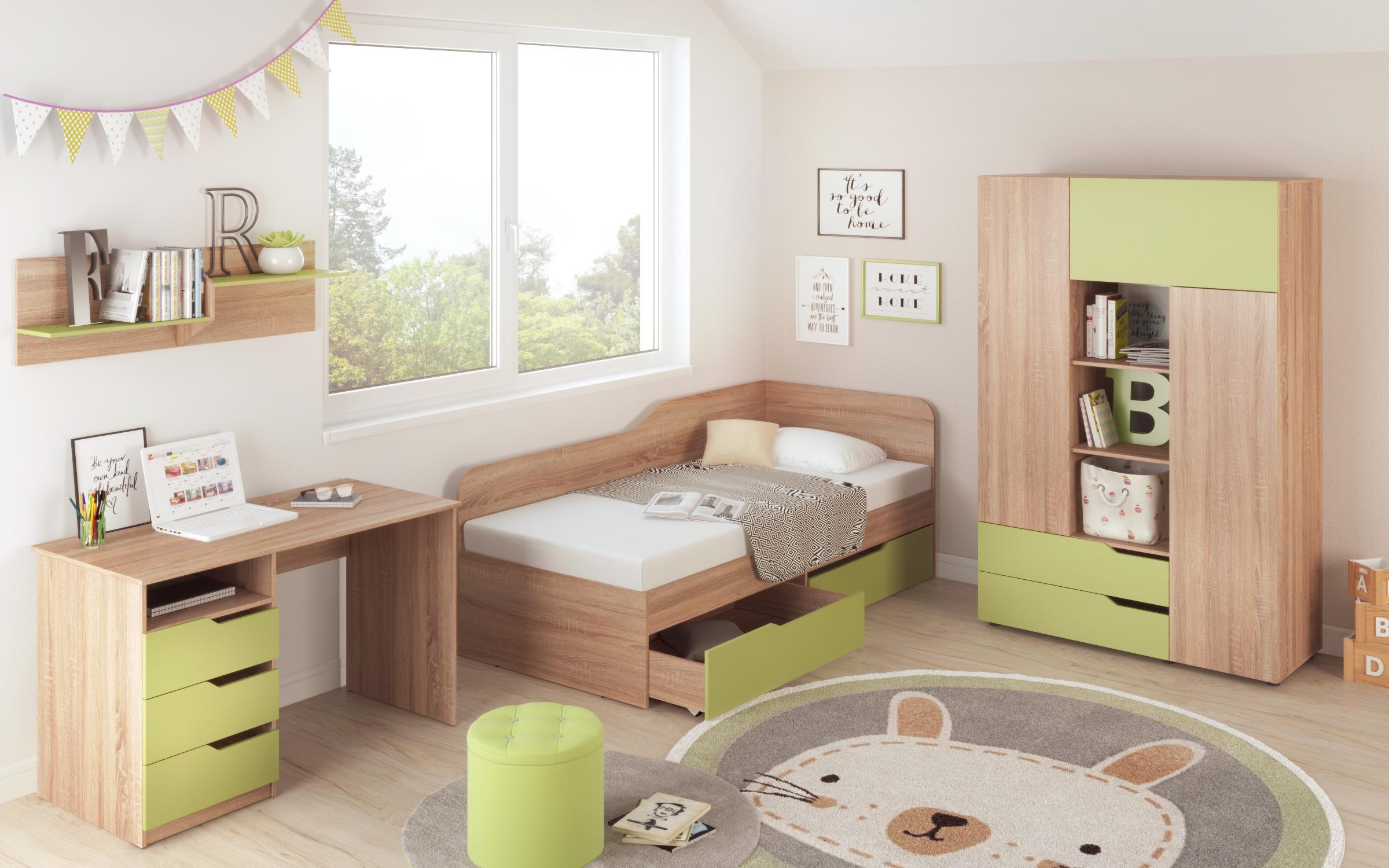 Set dormitor Felix+ saltea Neo Dream 90/200, stejar sonoma+ verde ocean  2