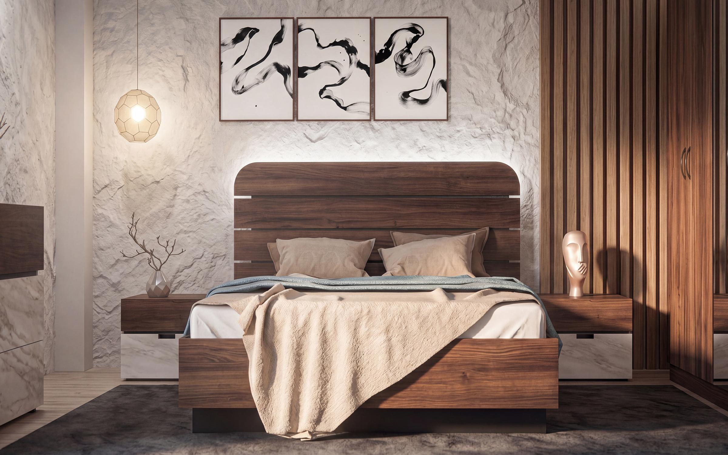Set dormitor 160/200 Aloma, stejar Ristretto Baroque + decor marmura alba  3