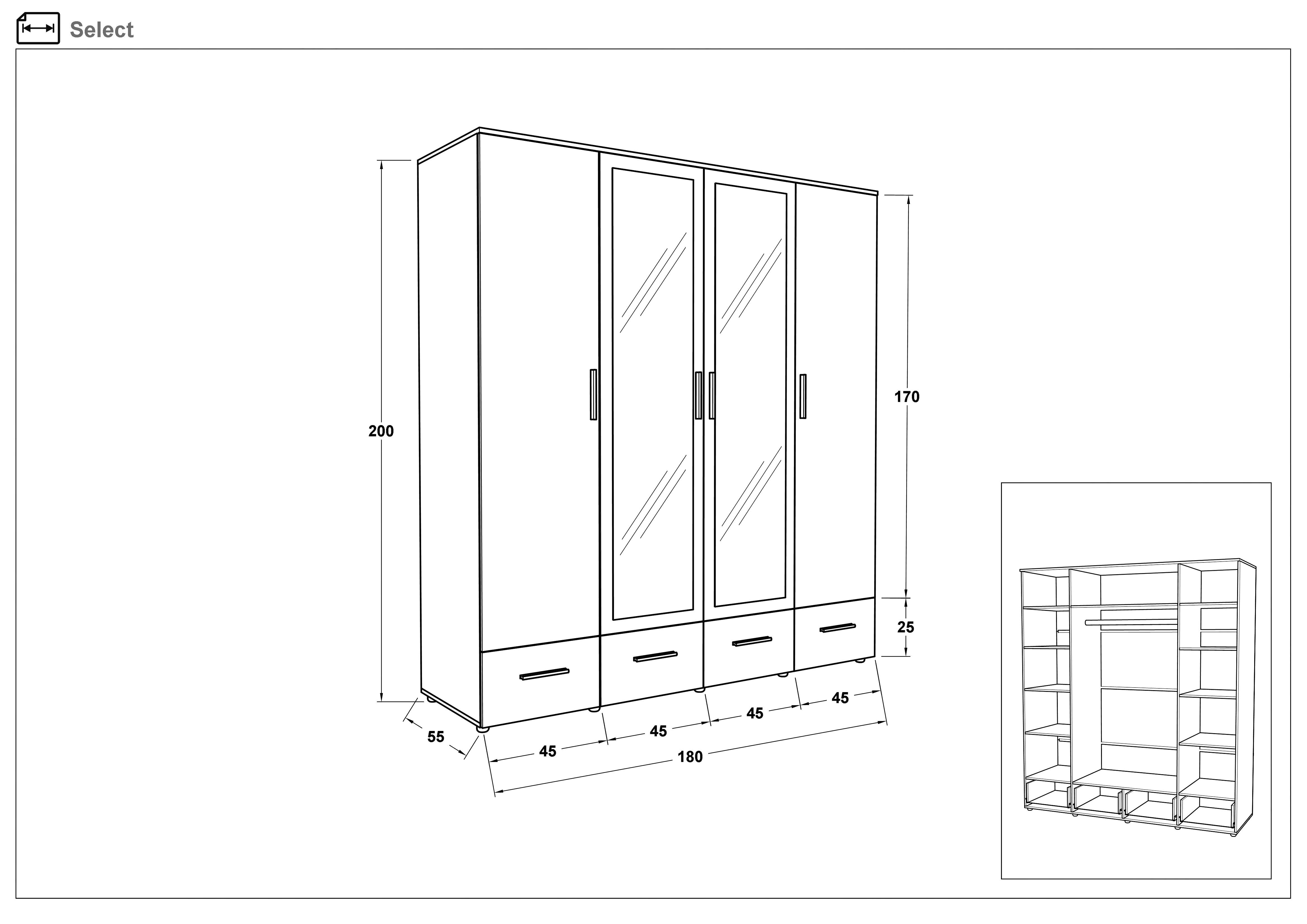 Dulap cu patru usi Select, antracit mat + nuc  2