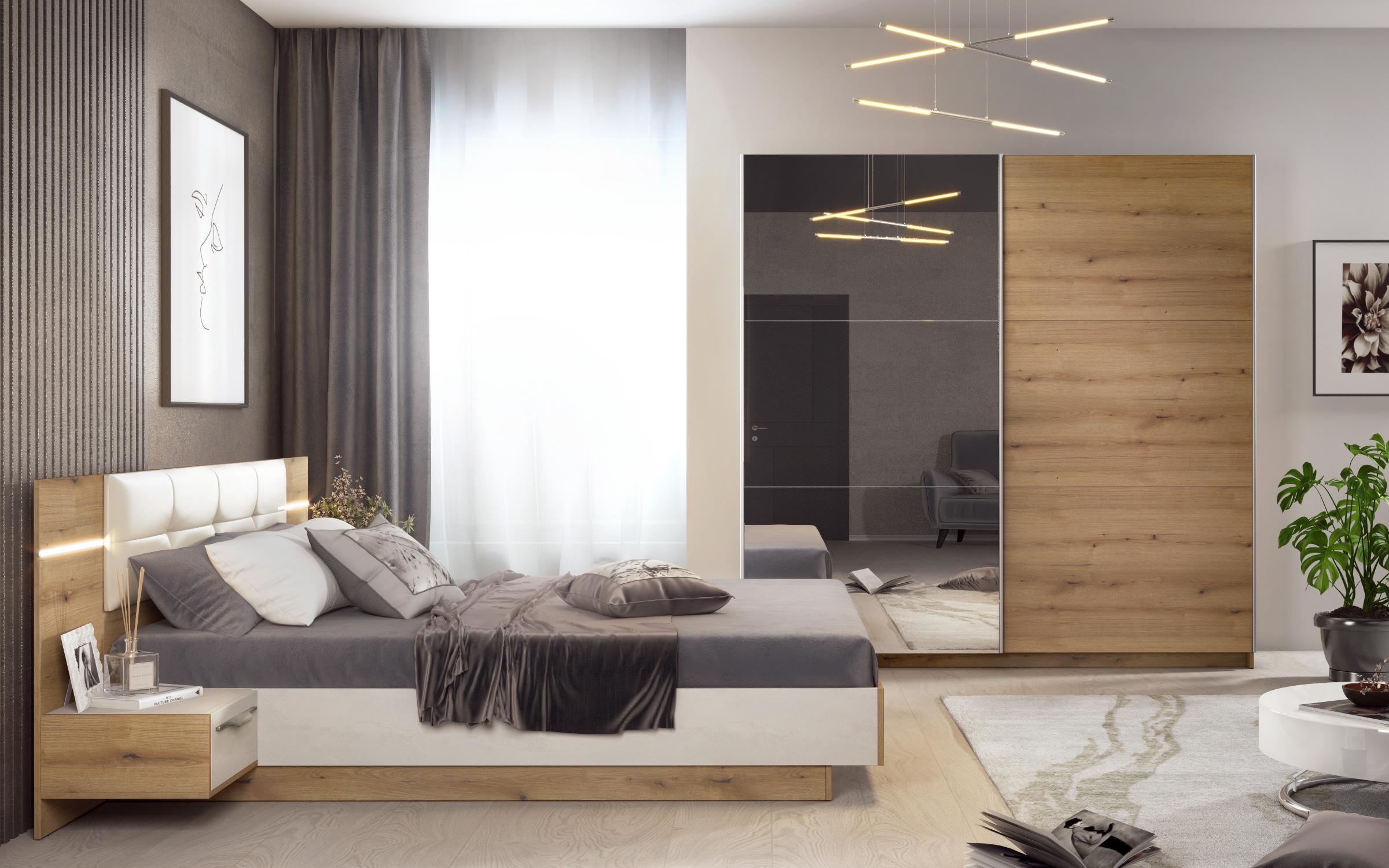 Set dormitor Alinor cu iluminare LED , pentru saltea   160/200, stejar evoc + Silk  3