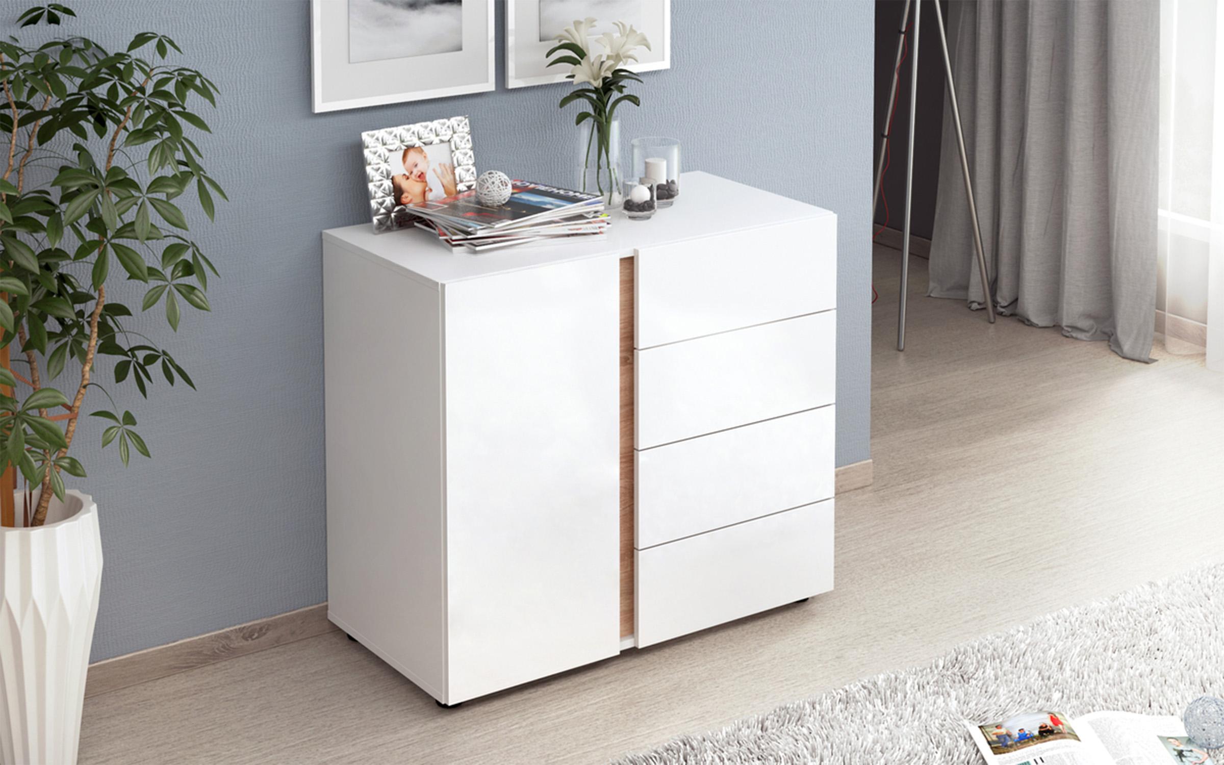 Comoda Omonia M, alb + stejar sonoma  5