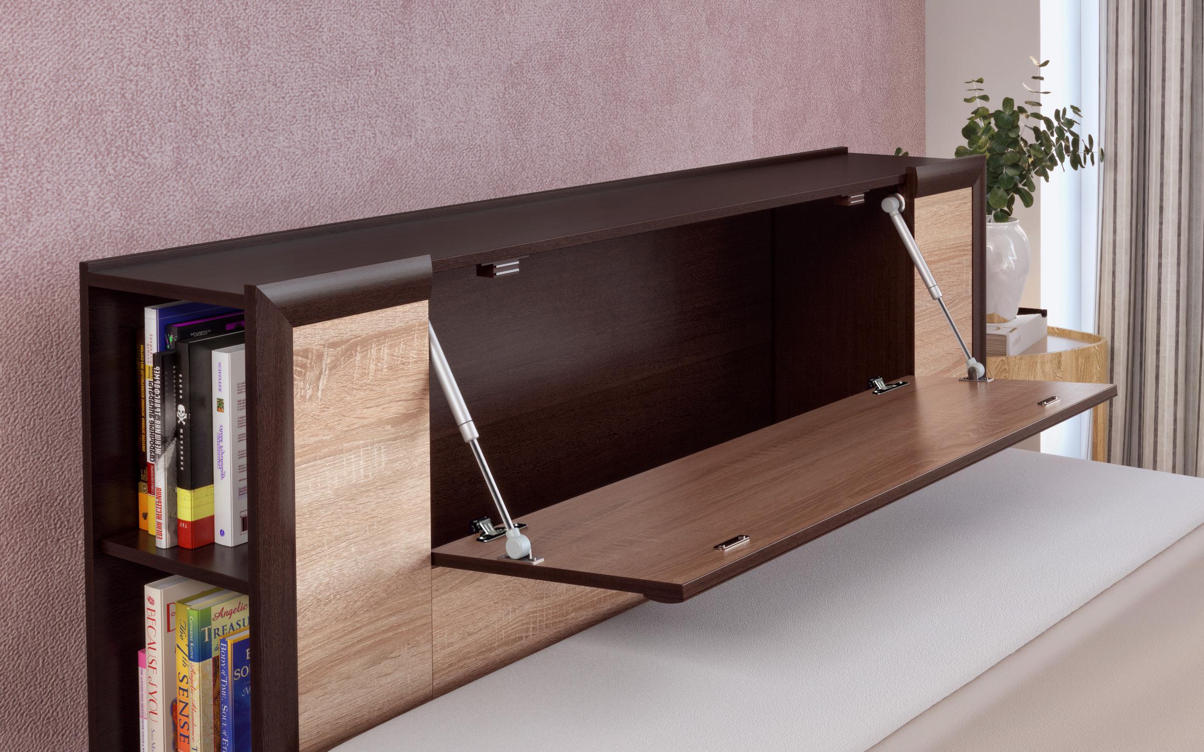 Pat dublu 160/200 cu lada Nadejda, wenge + stejar sonoma  5