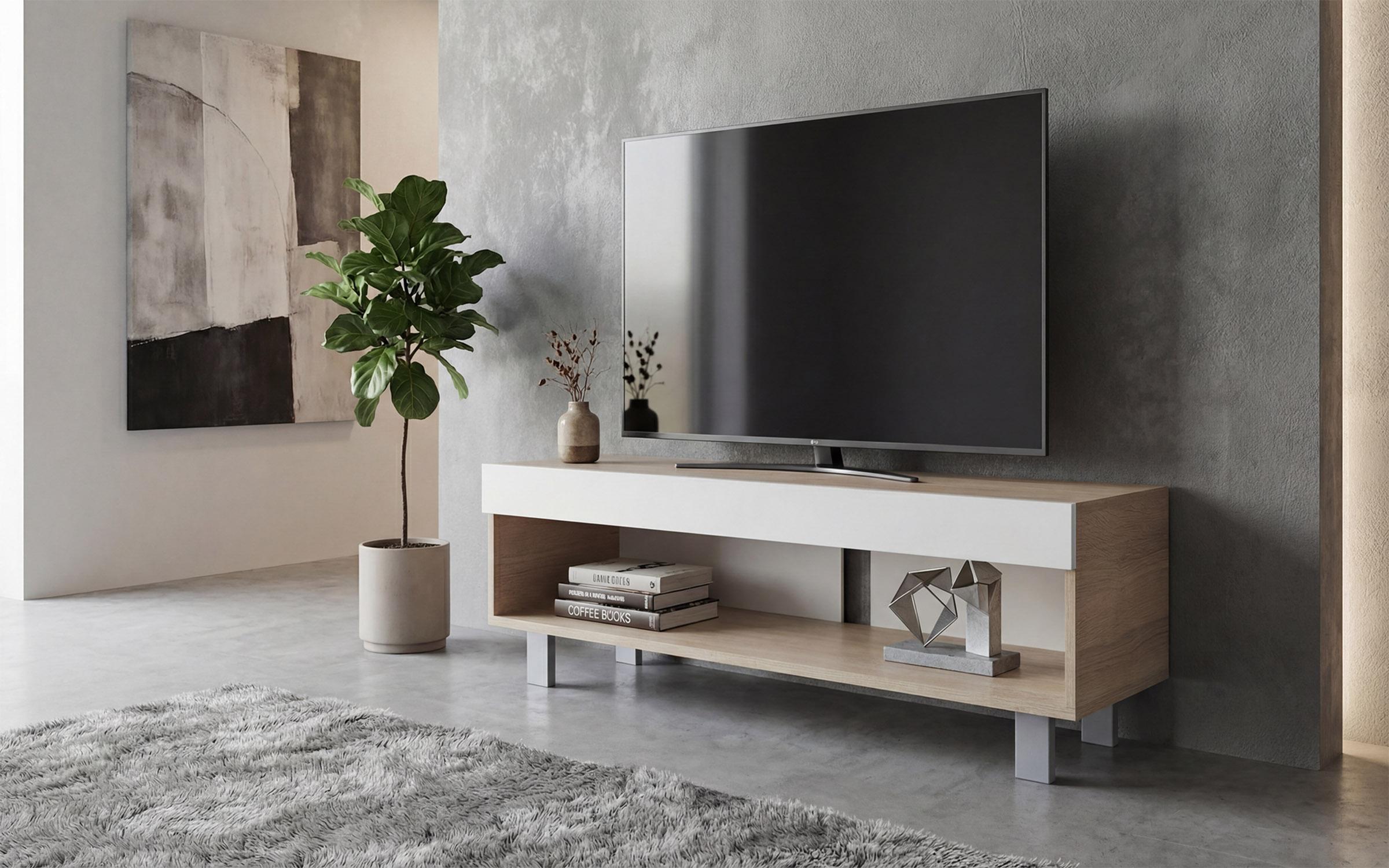 Modul TV Arven, stejar sonoma + alb lucios  1