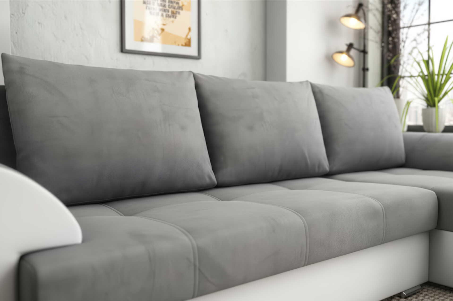 Coltar extensibil Deman, gri + piele alba  6