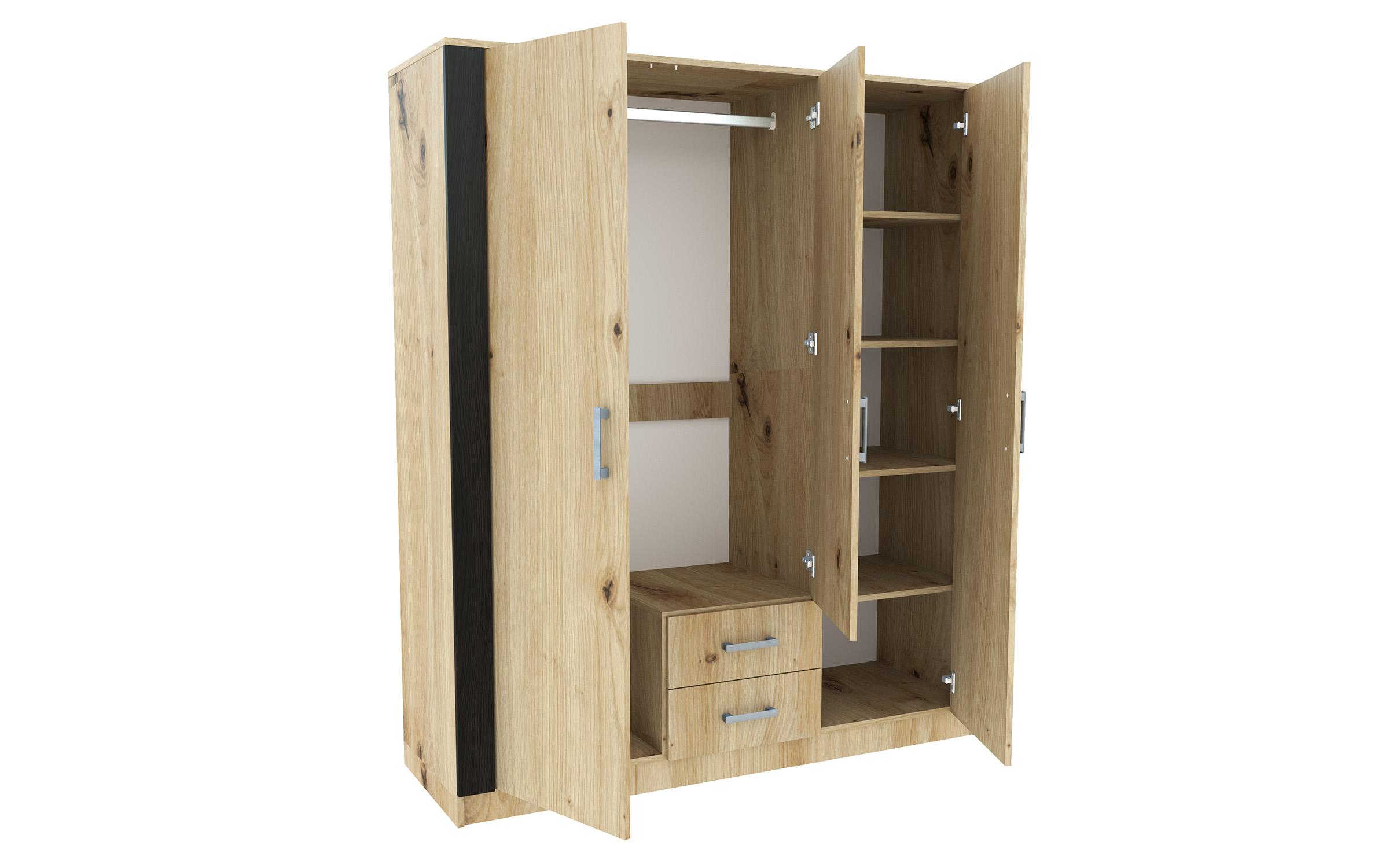 Dulap cu trei usi si sertare Olind A, stejar artisan + wenge Louisiana  3