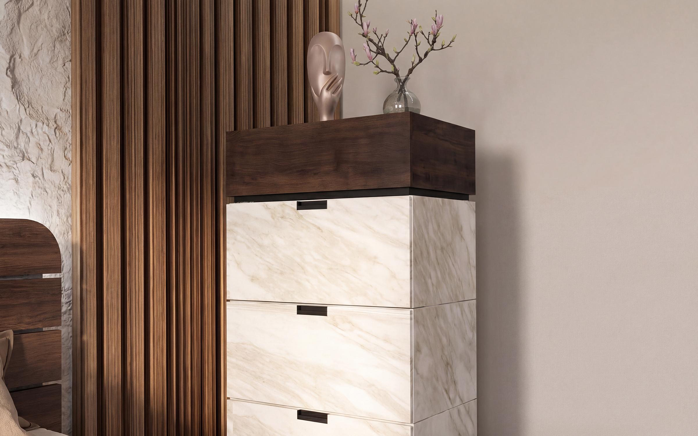 Set dormitor 160/200 Aloma, stejar Ristretto Baroque + decor marmura alba  4