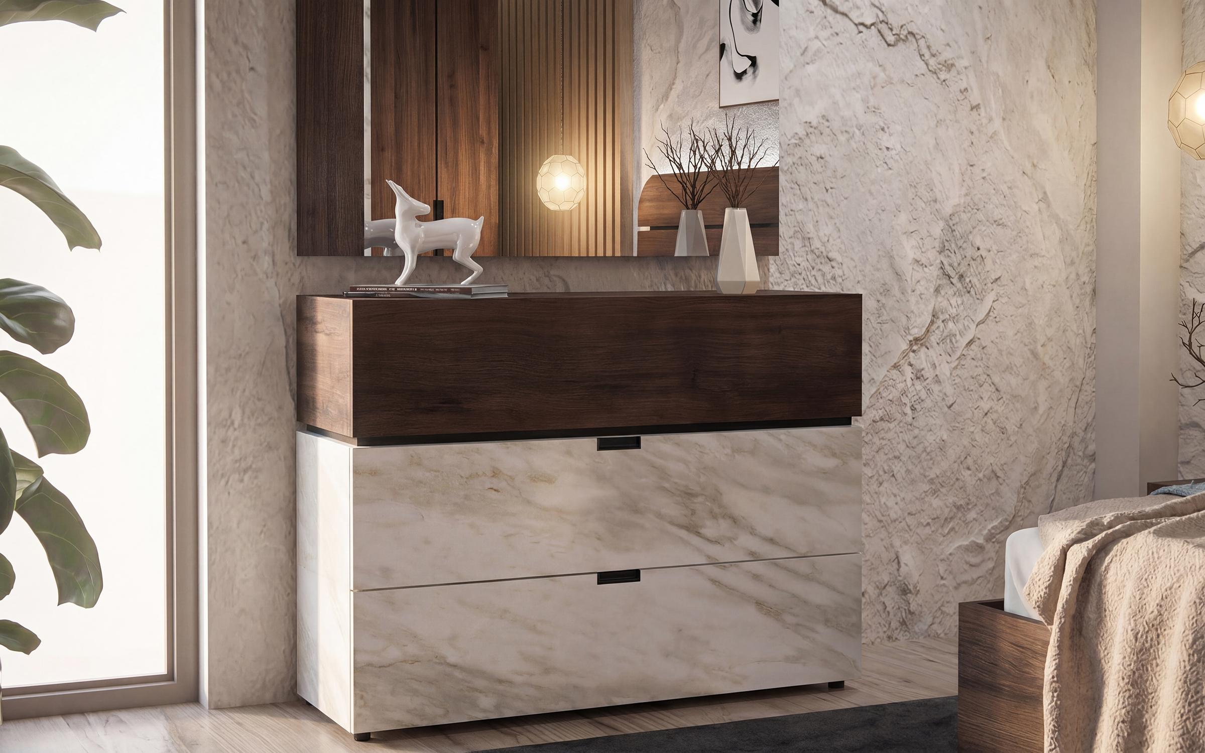 Set dormitor 160/200 Aloma, stejar Ristretto Baroque + decor marmura alba  5