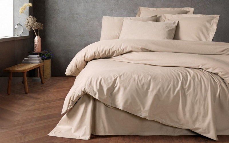 3 piese 160/220 сm.; Ranforce 100% Bumbac Lenjerie de pat Plain Beige, bej  1