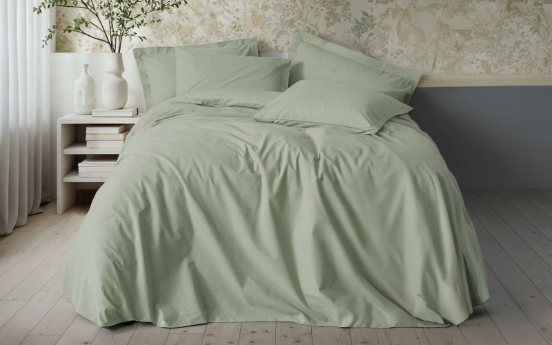 4 piese 200/220 cm; Ranforce 100 % Bumbac Lenjerie de pat Plain Sage, verde  1
